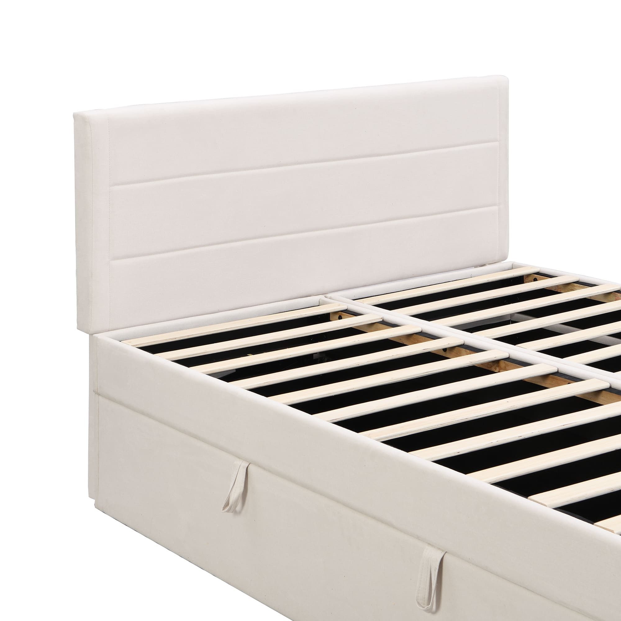 Ulife Upholstered Bed 140x200 with Metal Frame & Storage Space (Beige)