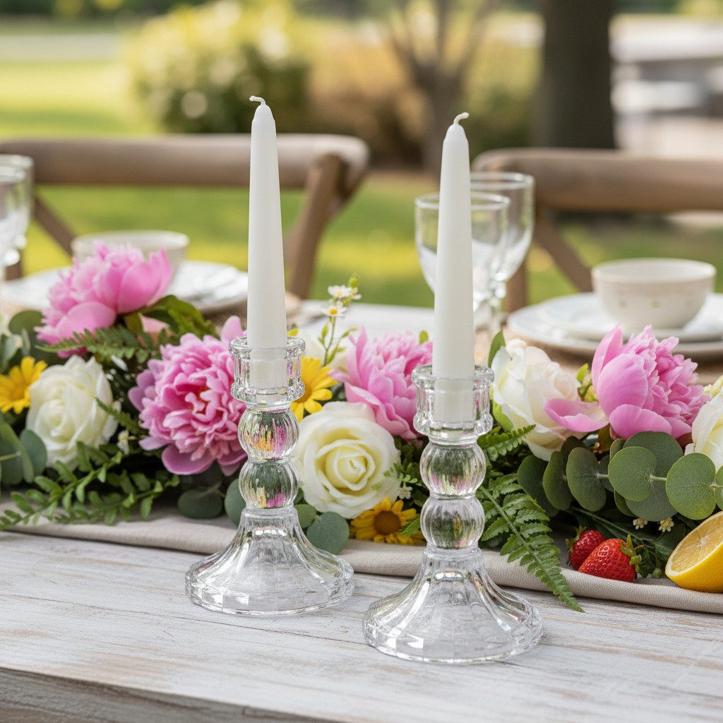 Florists Products Kerzenhalter Eleganter Glas-Kerzenhalter für stilvolle Tischdekorationen, 2 Stück
