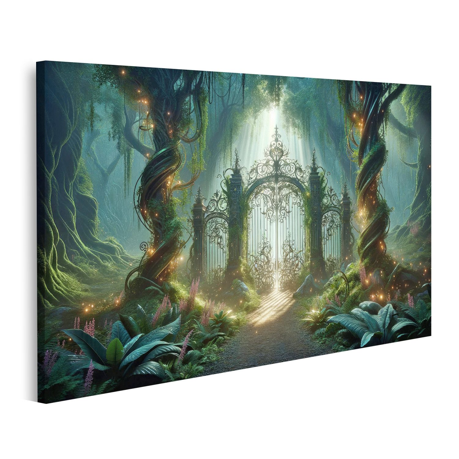 Leinwandbild Mystisches Tor: Eingang in einen jenseitigen Wald bei Mondlicht