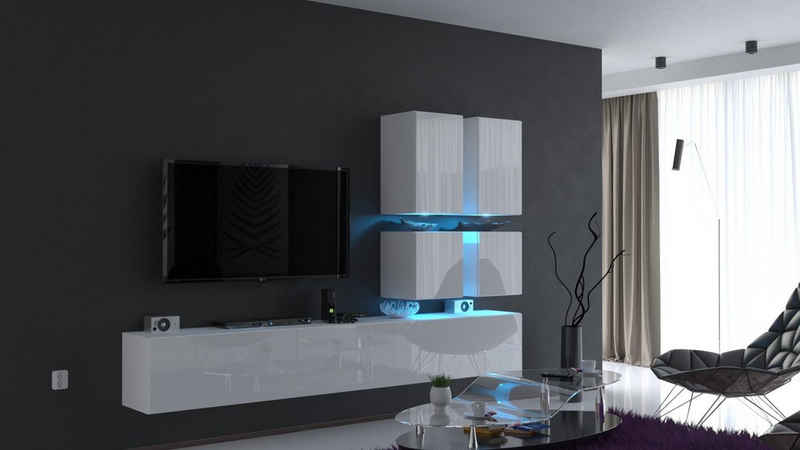 ROYAL24_MARKT Wohnwand - Stilvolle Wohnraumtrends / Hochwertige Gestaltungselemente, (Komplett Set, 7-St., Premium - C76), Top Design - LED Beleuchtung - Neu 2024 '