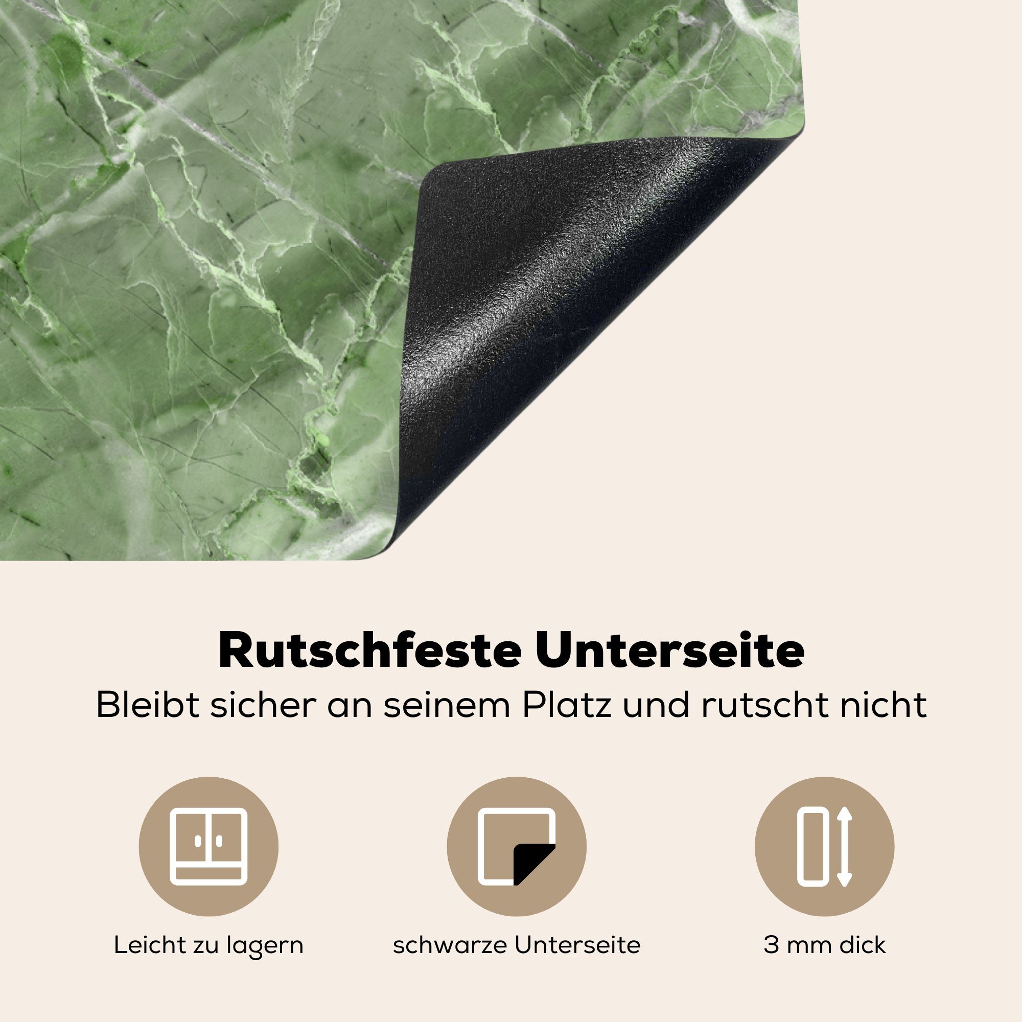 MuchoWow (1 Vinyl, - tlg), Kieselstein Herdblende-/Abdeckplatte Granit Grün, küche - Ceranfeldabdeckung, 78x78 - Weiß für cm, Arbeitsplatte