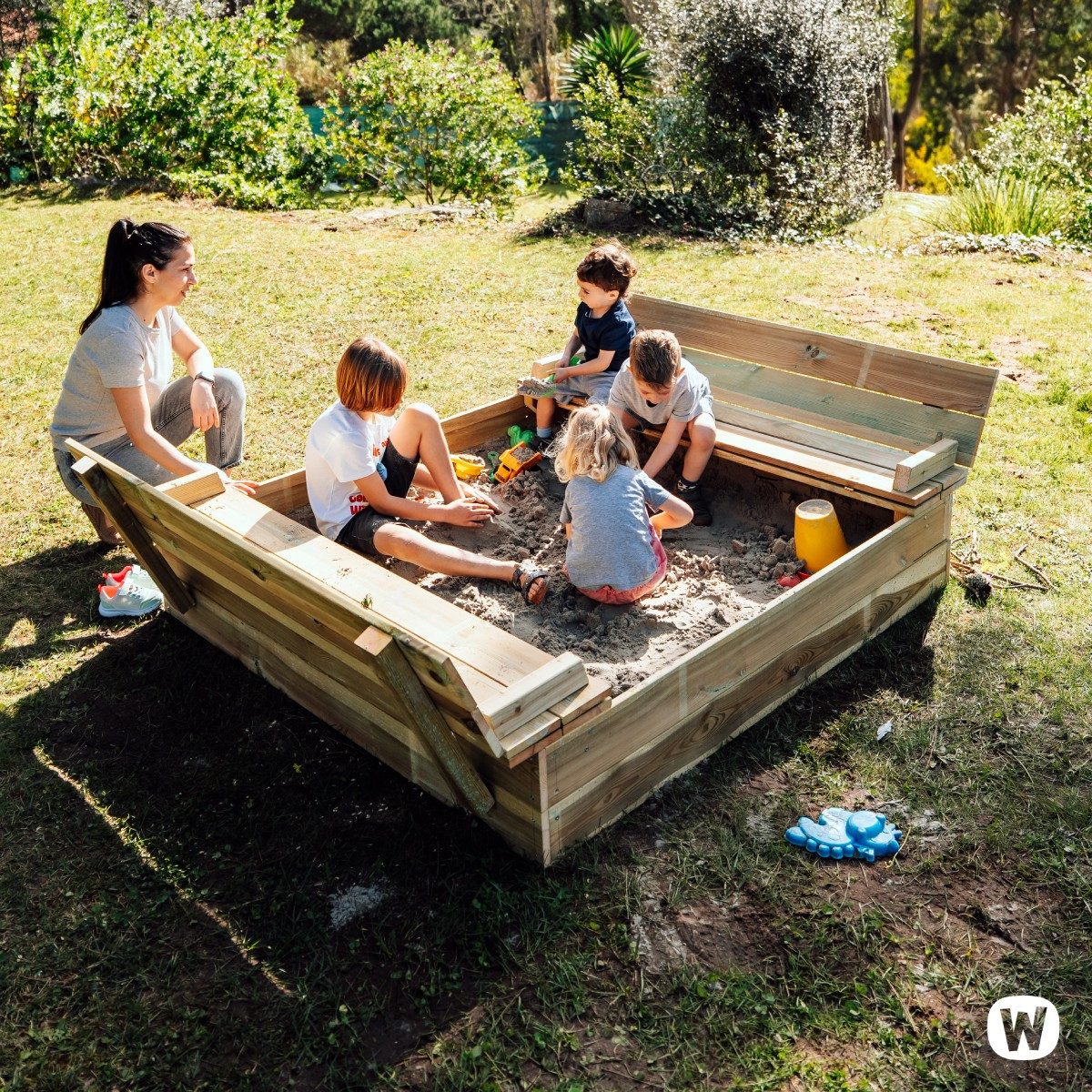 Wickey Sandkasten Flippey - Holzsandkasten mit Deckel & Bank ...