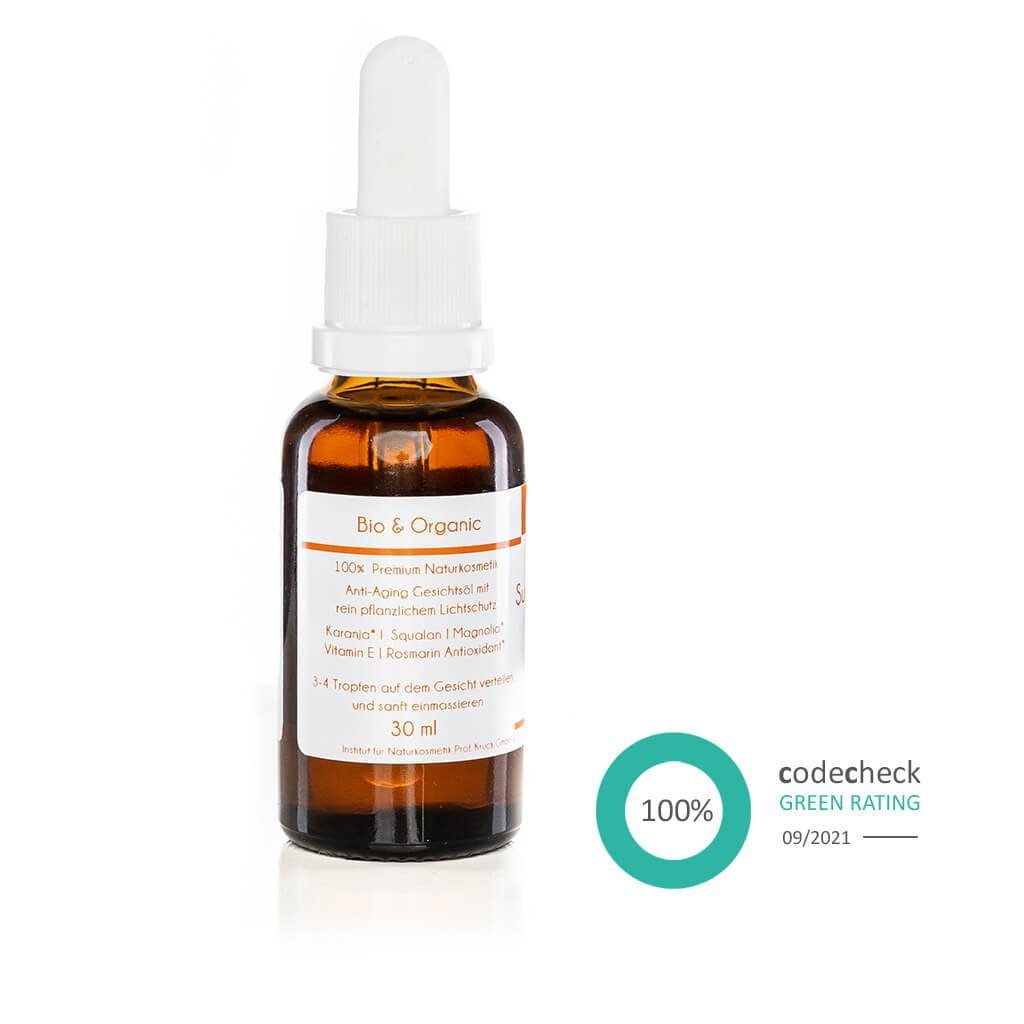 myrto Naturkosmetik Gesichtsöl Protective Sunshine Day Oil - Gesichtsöl mit pflanzlichem Lichtschutz, Codecheck: 100% EMPFEHLENSWERT (grüner Ring), Green Product Award