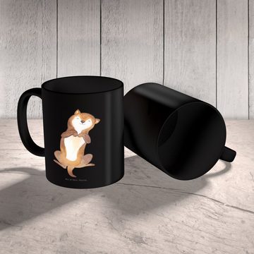 Mr. & Mrs. Panda Tasse Hund Streicheln - Schwarz - Geschenk, Hundewelpe, Porzellantasse, Hun, Keramik Schwarz, Brillante Bedruckung