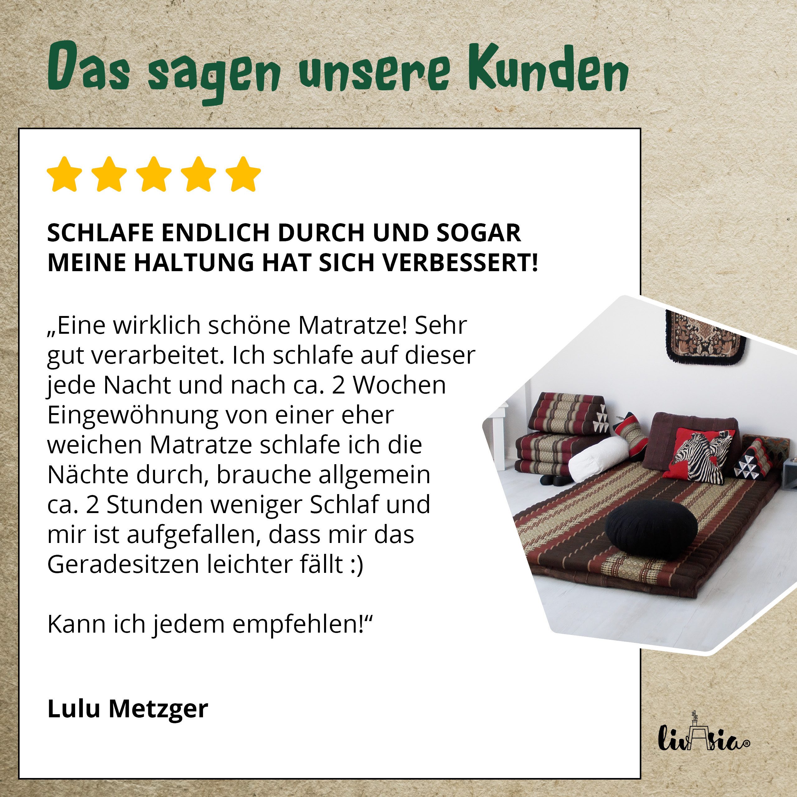 Reisebett-Matratzen Rollmatte 50 cm breit, vegan und handgefertigt, 210x50x4,5cm, livasia, 4,50 cm hoch, Kapok