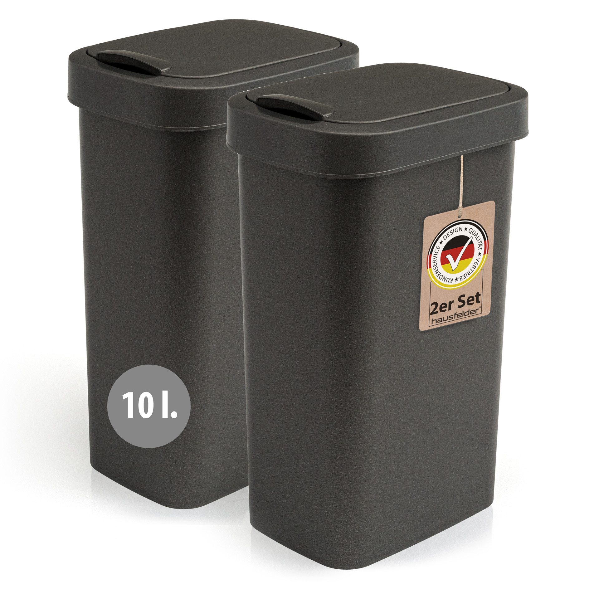 Hausfelder Mülleimer Abfalleimer 10 Liter mit Klapp.Schwingdeckell, 3er Set, 3x10 l, Made in Germany, mit Klapp- und Schwingdeckel, robuste Konstruktion
