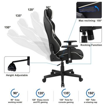 GTPLAYER Gaming-Stuhl Bürostuhl Schreibtischstuhl mit Kopf- und Lendenstütze, Verstellbare, bis 150kg belastbar, Kunstleder Hohe Rückenlehne Verstellbarer Drehsessel
