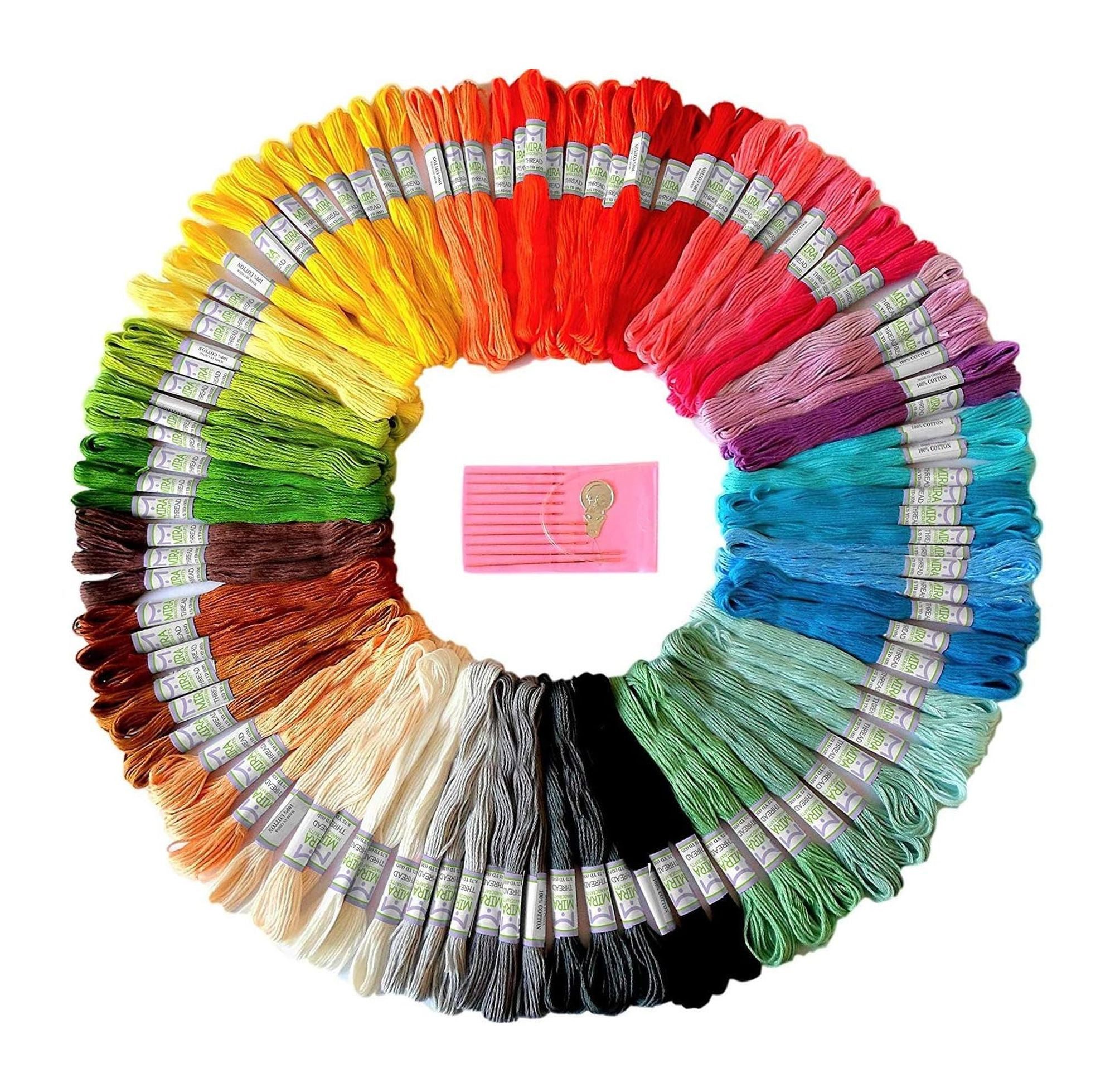 Mira Handcrafts 105 x Baumwollgarn in Regenbogen Farben für Stickerei + Stickgarn