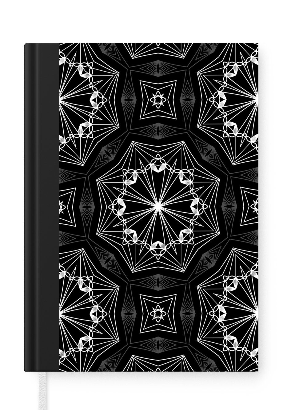 MuchoWow Notizbuch Blumen - Design - Schwarz - Weiß - Geometrie, Journal, Merkzettel, Tagebuch, Notizheft, A5, 98 Seiten, Haushaltsbuch | Notizbücher