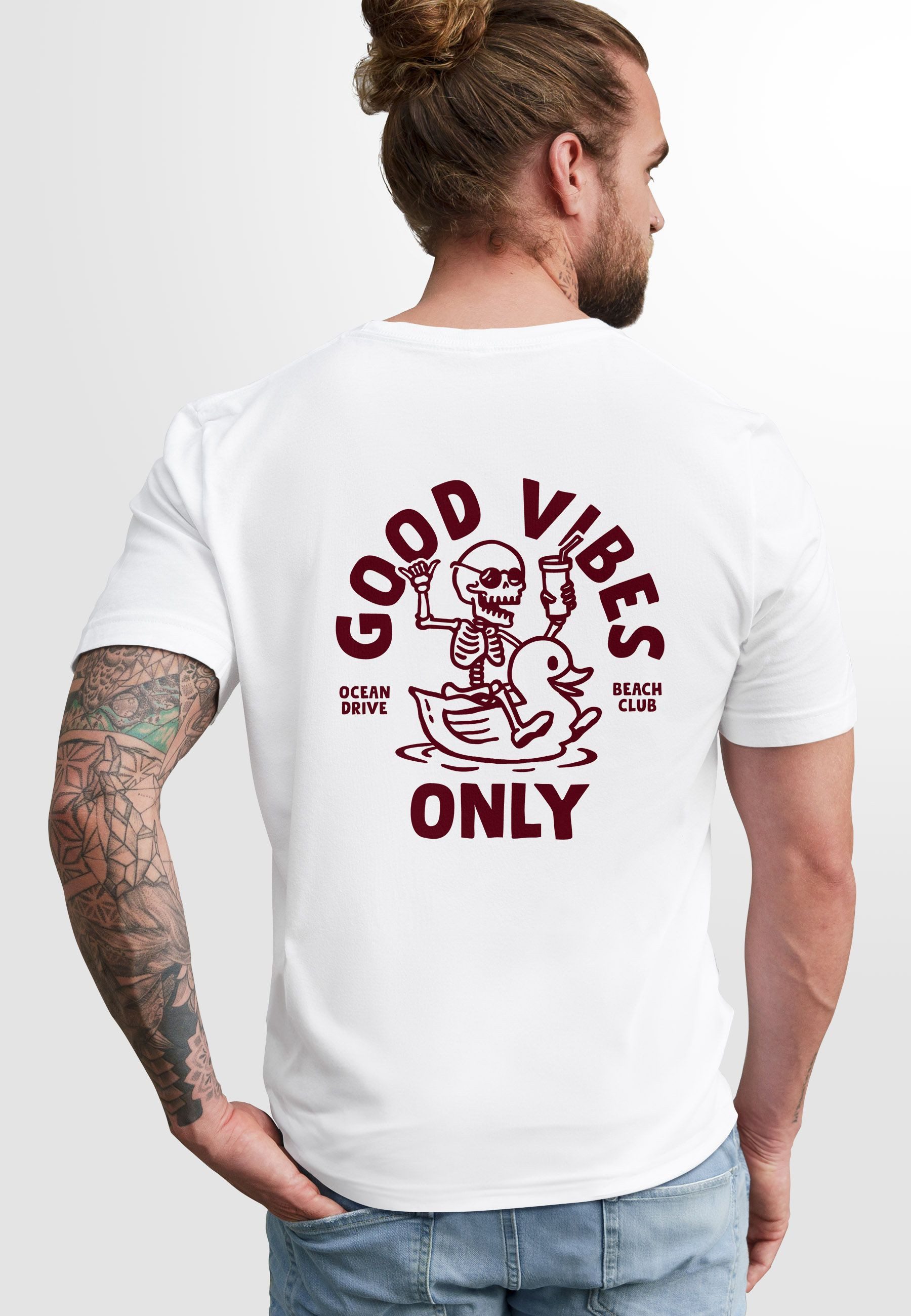 Neverless Print-Shirt Herren T-Shirt Backprint Good Vibes Only Quitsche-Ent günstig online kaufen