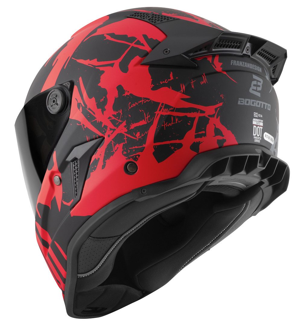 Bogotto Motorradhelm Rapto Demon Helm, vorbereitet für Kommunikationssystem,geeignet für Brillenträger,v