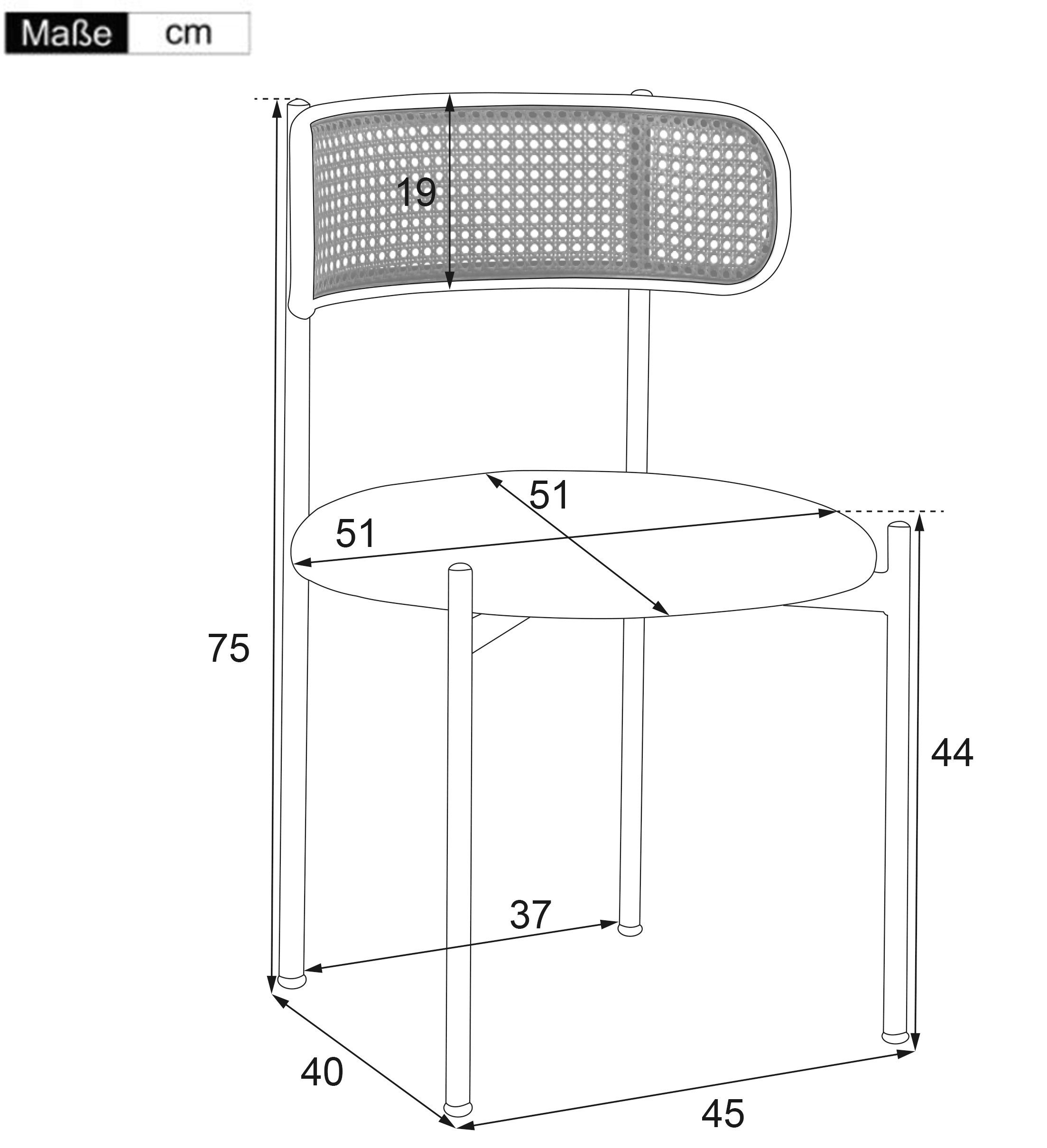 Set St), Rückenlehne mit Rattanstuhl Grau 4er Wohnzimmerstuhl Samt Polsterstuhl Flieks Esszimmerstuhl (4