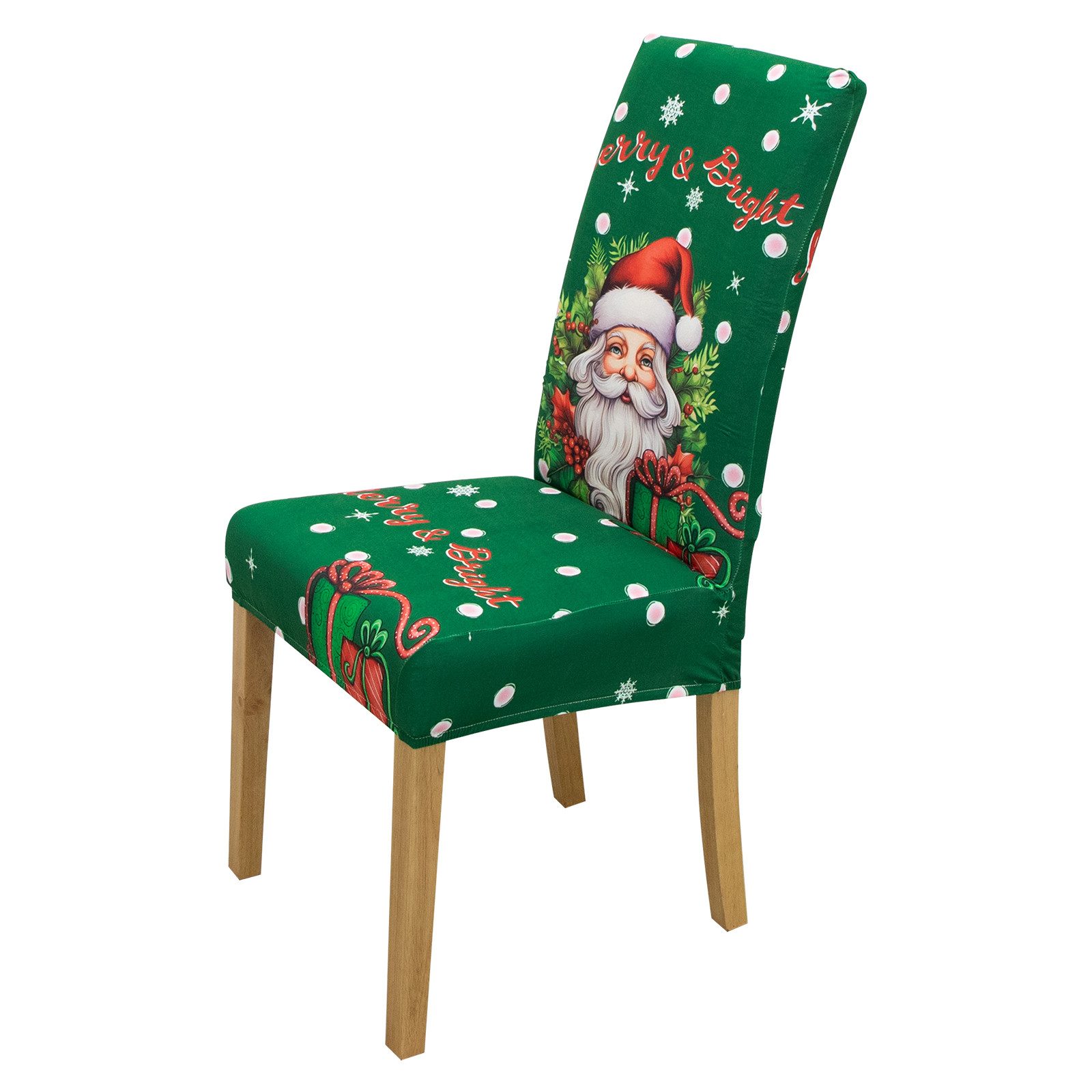 Qelus Stuhlhusse Stuhlhusse Stretch Stuhlhussen Weihnachtsmann Druck 2er/4er Set Hussen, für Esszimmer Wohnzimmer Küche
