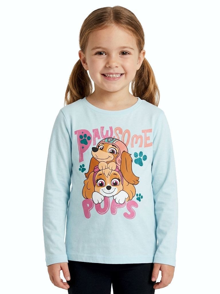 PAW PATROL Langarmshirt Paw Patrol Mädchen Langarmshirt Sky Glitzer 98–128 Mädchen langarm Pulli Pullover Shirt