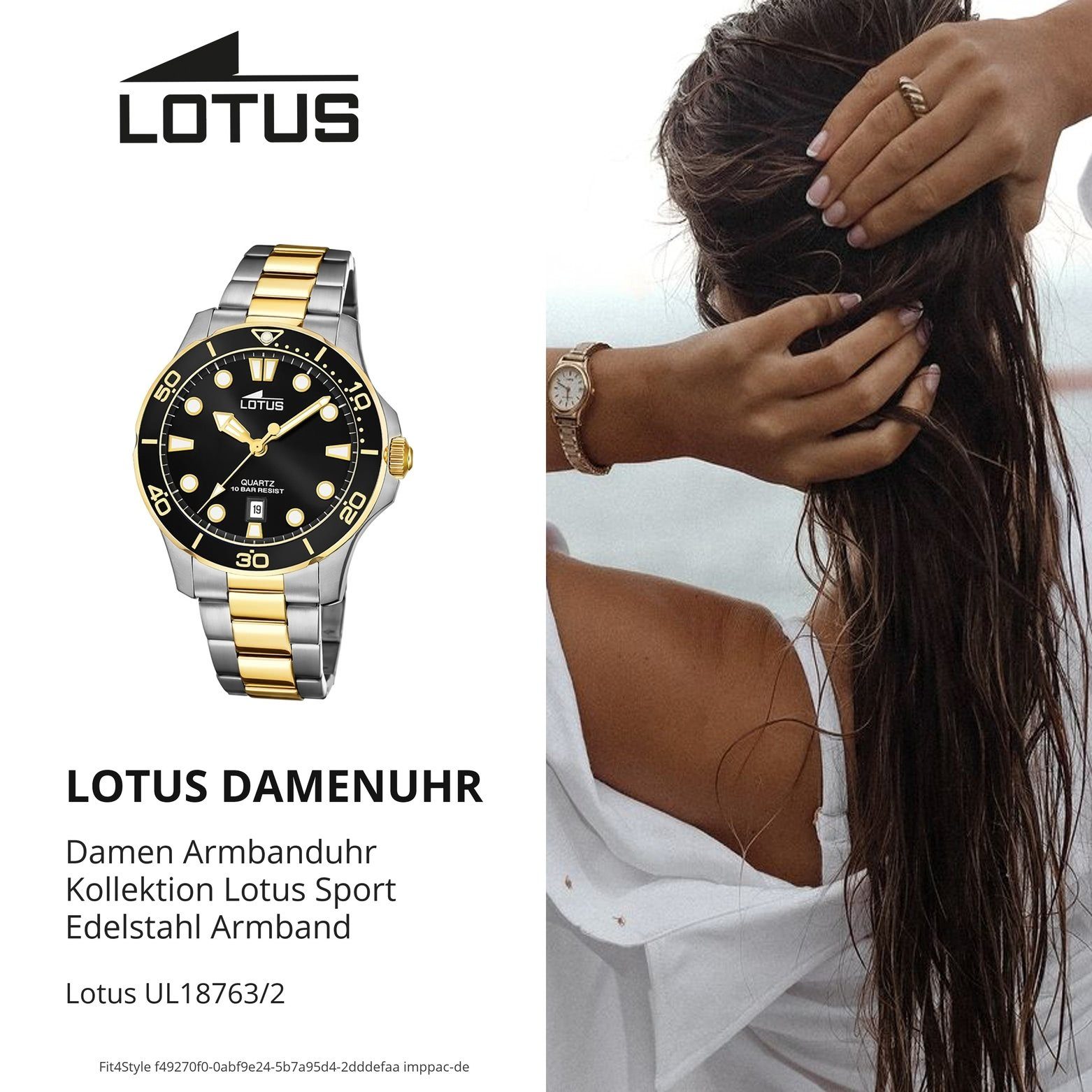 Sport Lotus Lotus Edelstahlarmband 39mm) rund, Quarzuhr mittel gold Damenuhr silber, Armbanduhr (ca. 18763/2, Damen