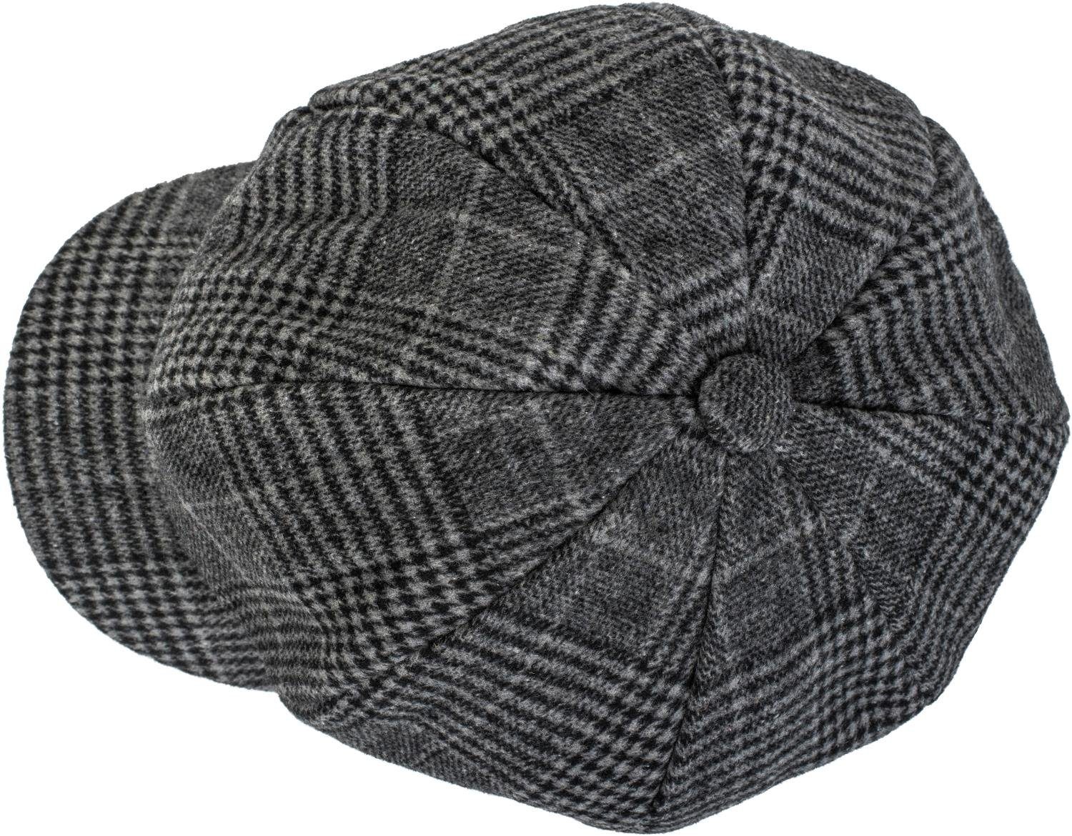Mütze Glencheck styleBREAKER Bakerboy Karo Grau-Schwarz Muster mit Ballonmütze (1-St)