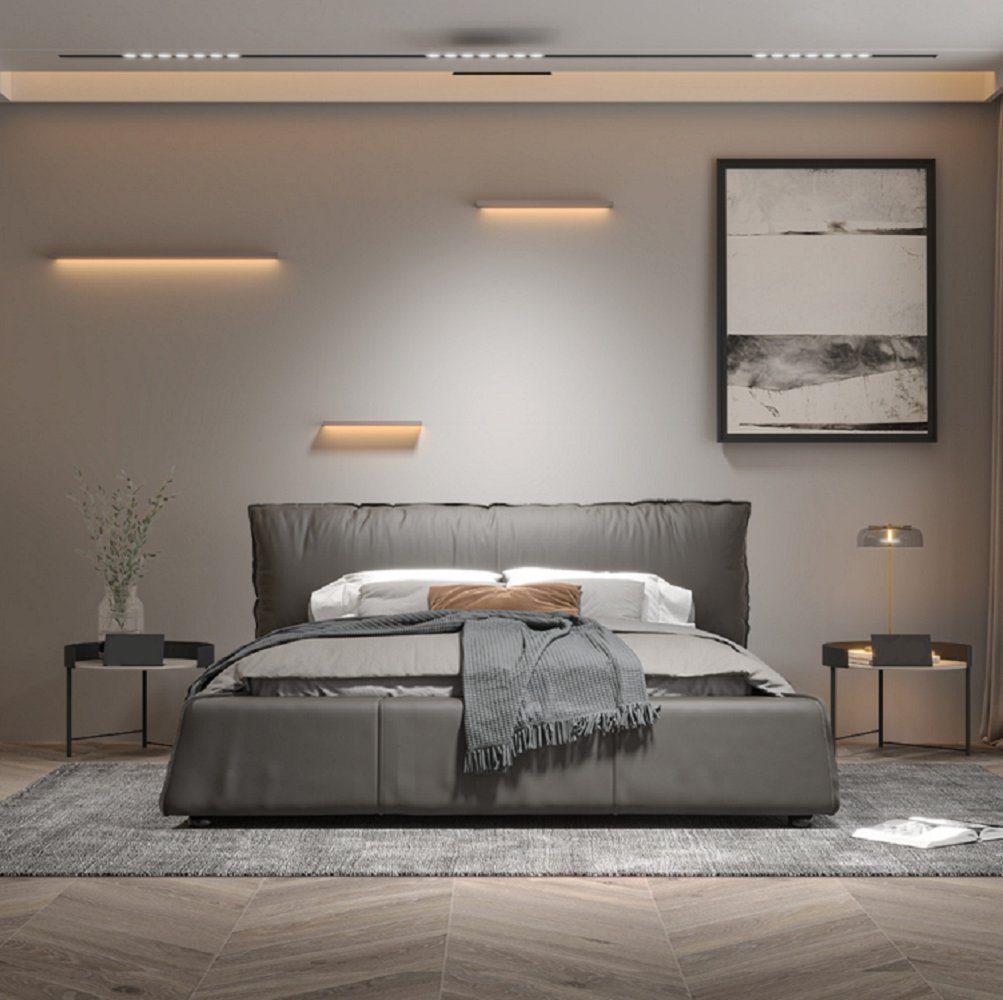 1x Graues Schlafzimmer in (1-tlg., Europa Bett Neues Bett Made Doppelbett JVmoebel Designer Holzgestell Bett),