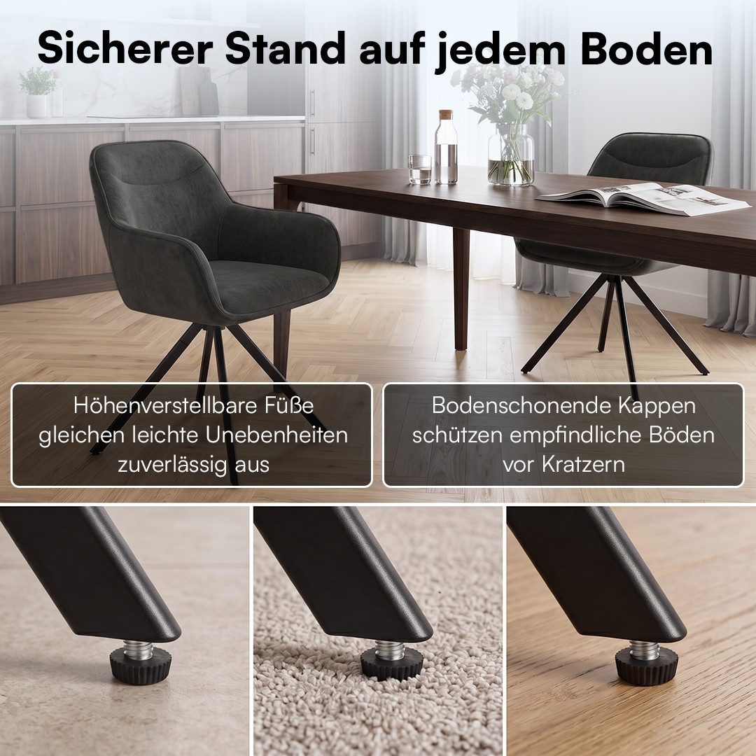 skølm Esszimmerstuhl Thokk Drehstuhl mit Leinenbezug (4er Set, anthrazit, bis 150 kg), Küchenstuhl, höhenverstellbar & drehbar, verfügbar als 2er/6er Set – Bild 5 von 5