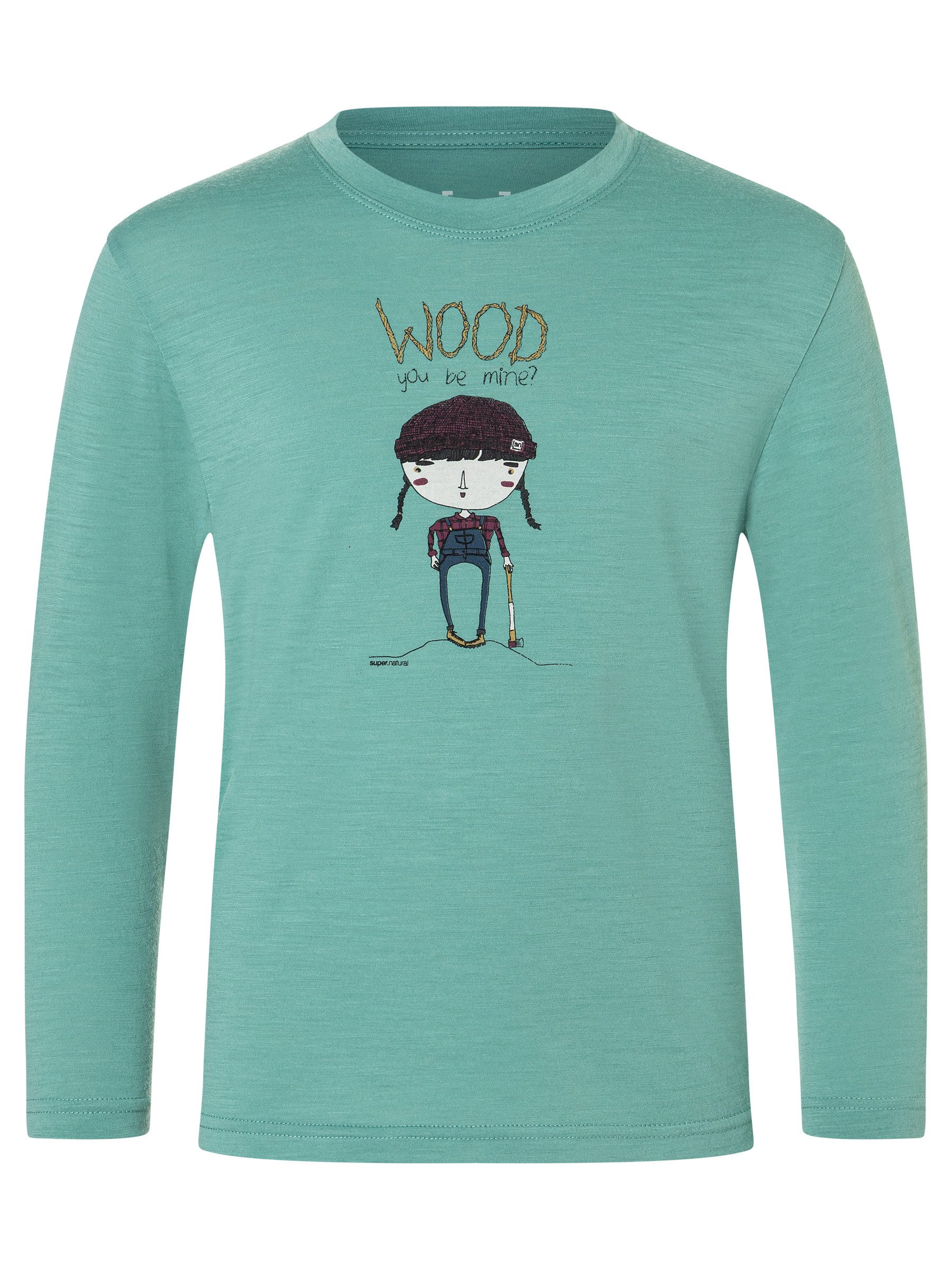 SUPER.NATURAL Langarmshirt für Kinder, Merino K WOOD CRAFTINE LS mit Aufdruck, autmungsaktiv