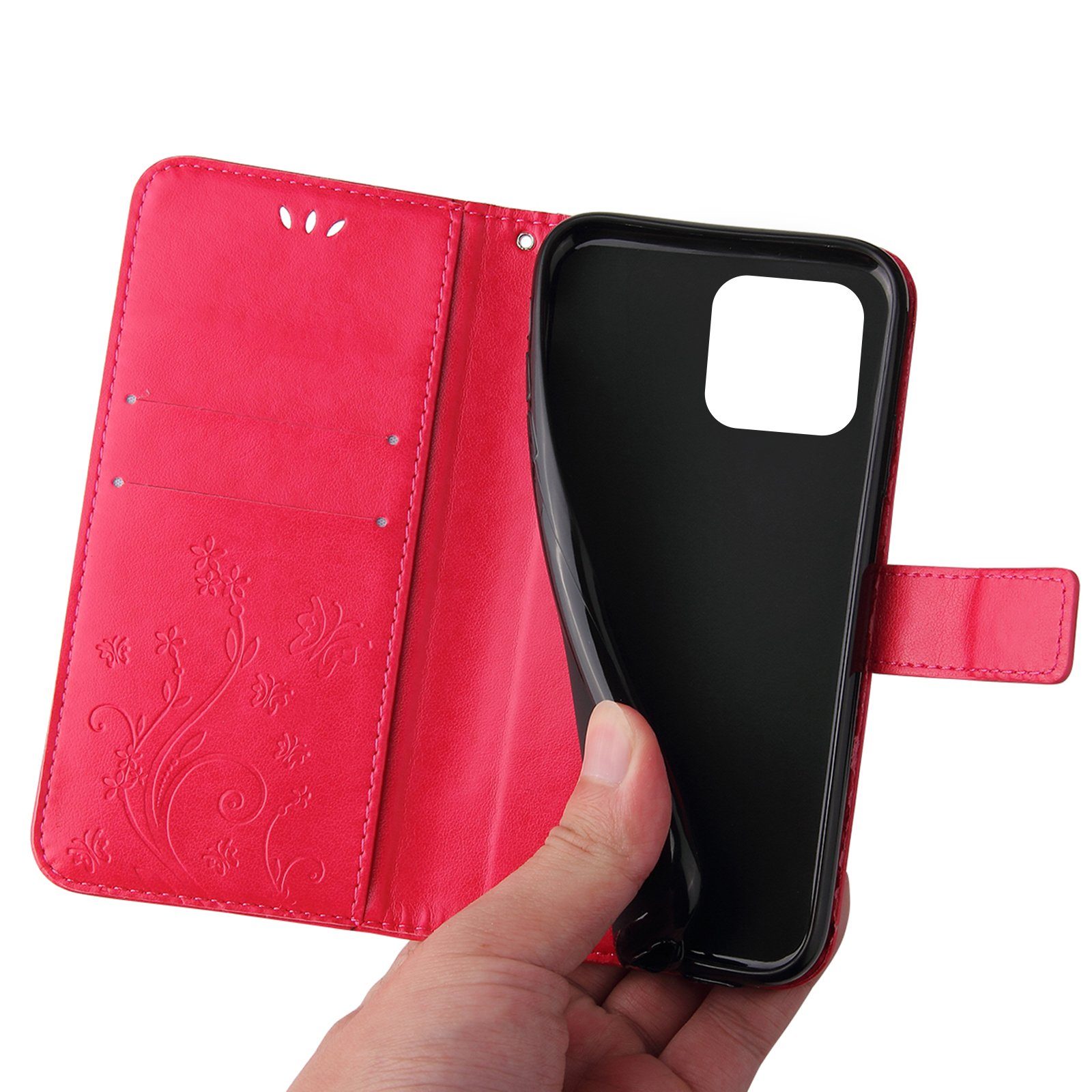 Tec-Expert Handyhülle Cover Tasche Hülle für Apple iPhone 14 Pro 6,1 Zoll, Klapphülle Case mit Kartenfach Fliphülle aufstellbar, Motiv Blumen