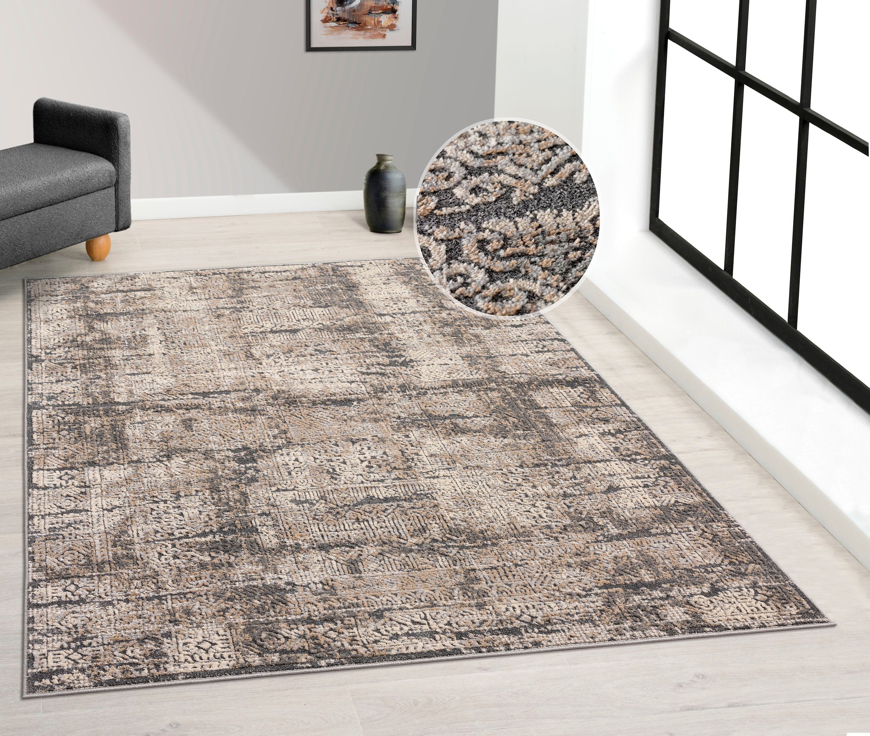 Teppich Selin, my home, rechteckig, Höhe: 9 mm, dezenter Glanz, Schrumpf- Garn-Effekt, im Vintage-Look, dichte Qualität