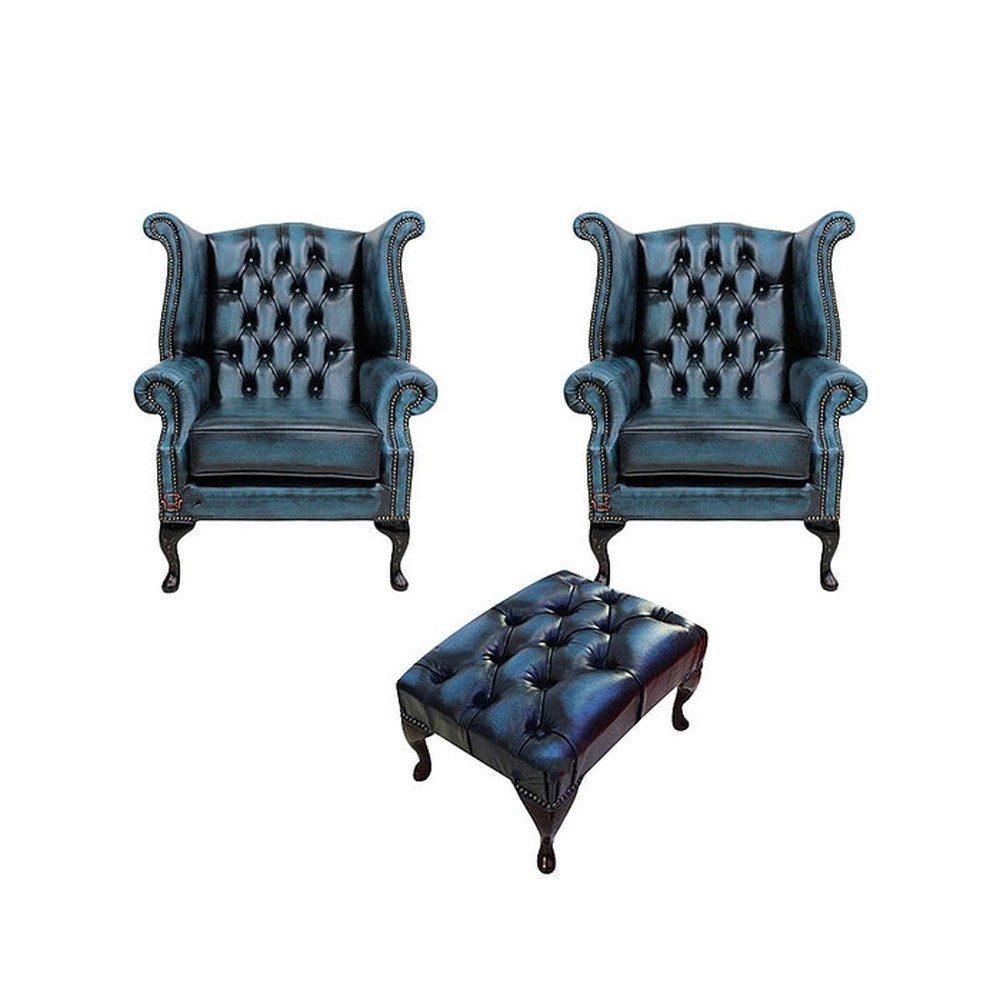 JVmoebel Ohrensessel Ledersofa mit Polsterung und Hocker in modernem Design, Made in Europa