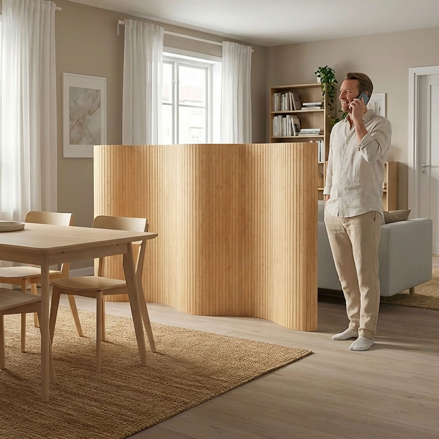 Homestyle4u Paravent Raumteiler Trennwand Bambus Sichtschutz Holz 145x200 195x200 Indoor (1 St), Braun, Faltwand