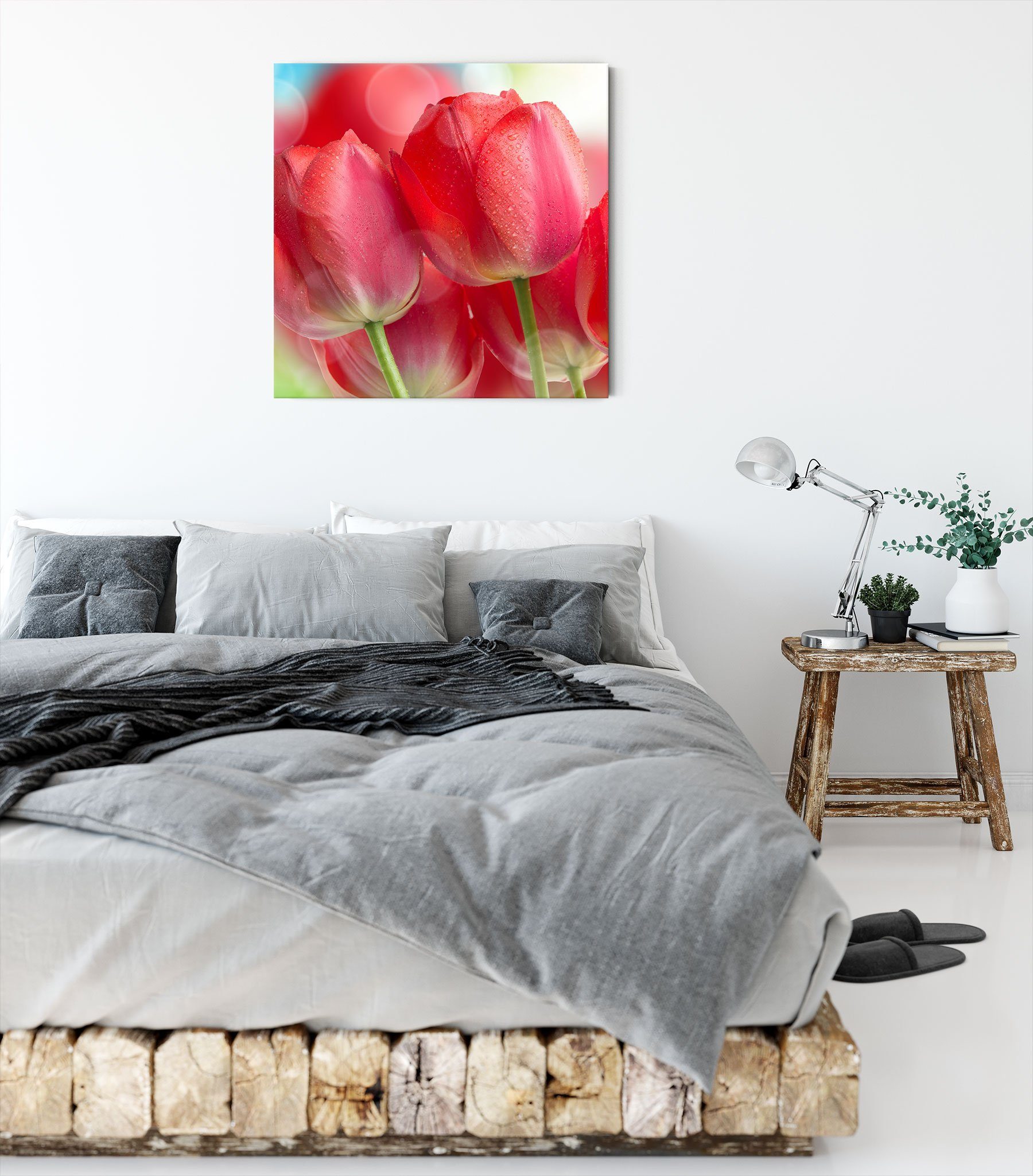 (1 Leinwandbild Zackenaufhänger inkl. bespannt, Tulpen fertig Rote Leinwandbild Rote St), Tulpen, Pixxprint