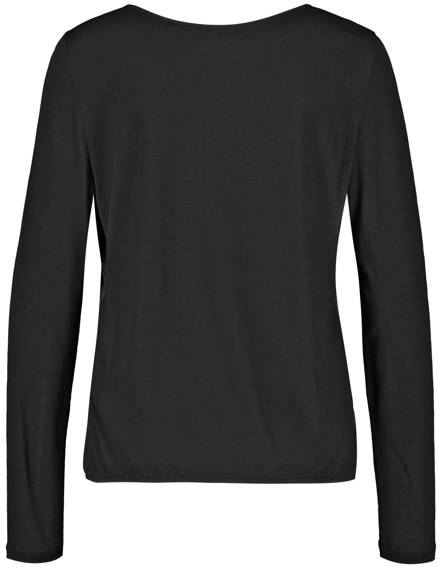 GERRY WEBER Langarmshirt mit Material-Patch Schwarz Saum elastischem Blusenshirt und