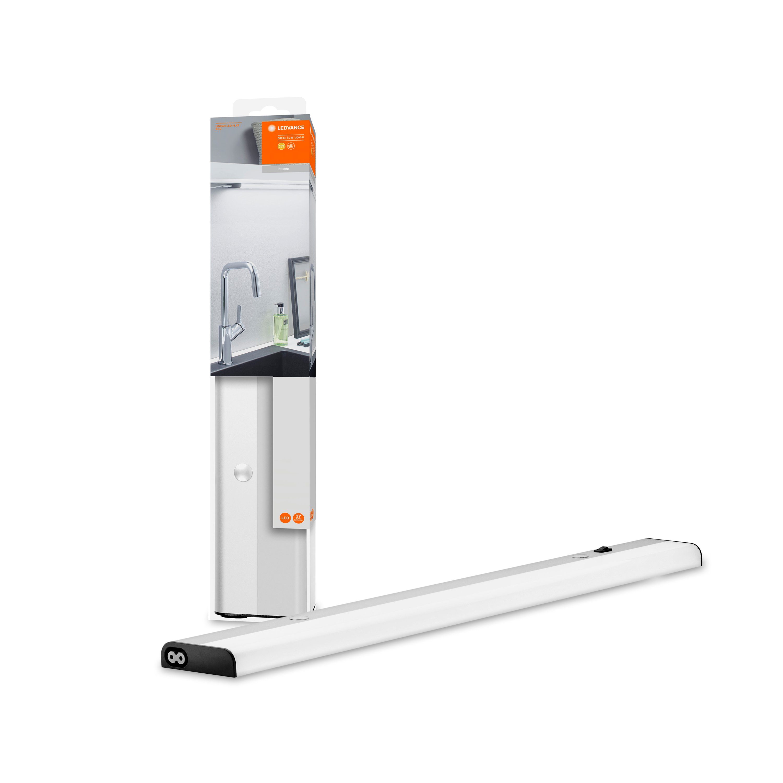 Ledvance LED Unterbauleuchte LinearLED Flat, Regalunterbaubeleuchtung, LED fest integriert, Leuchtmittel enthalten, Warm weiß (3.000K), Kalt weiß (4.000K), Diverses Zubehör enthalten: Kabeln und EU-Stecker
