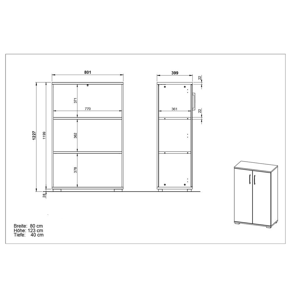 180 Kombination PRATO-01, Büromöbel mit in Schreibtsch Lomadox Schreibtisch mit graphit cm grau