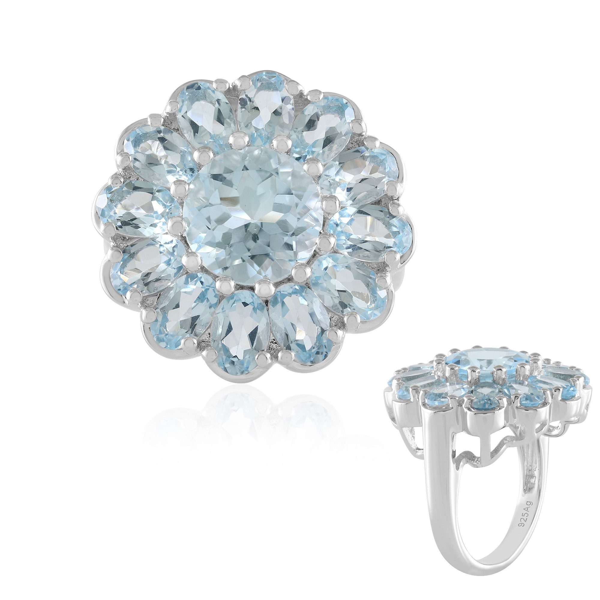 Cavill Silberring Cavill Himmelblauer Topasring 9,03 ct in Sterlingsilber, floral (1-tlg)