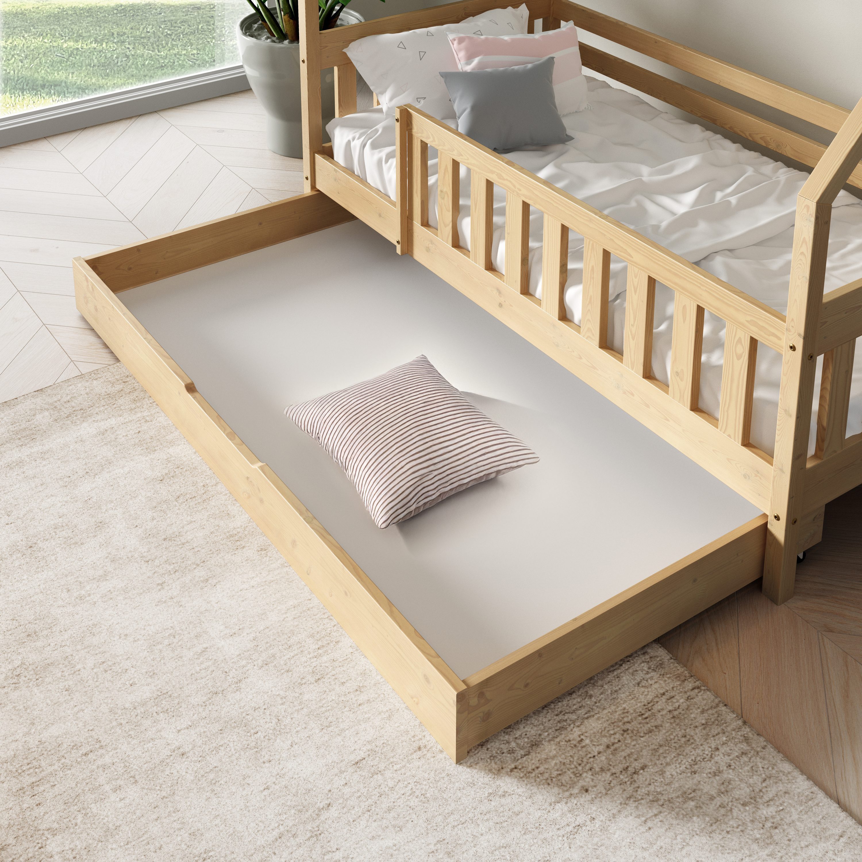 Masseno Einzelbett BELLA 80x160 cm mit Schublade Kinderbett Massivholz Kieferfarben
