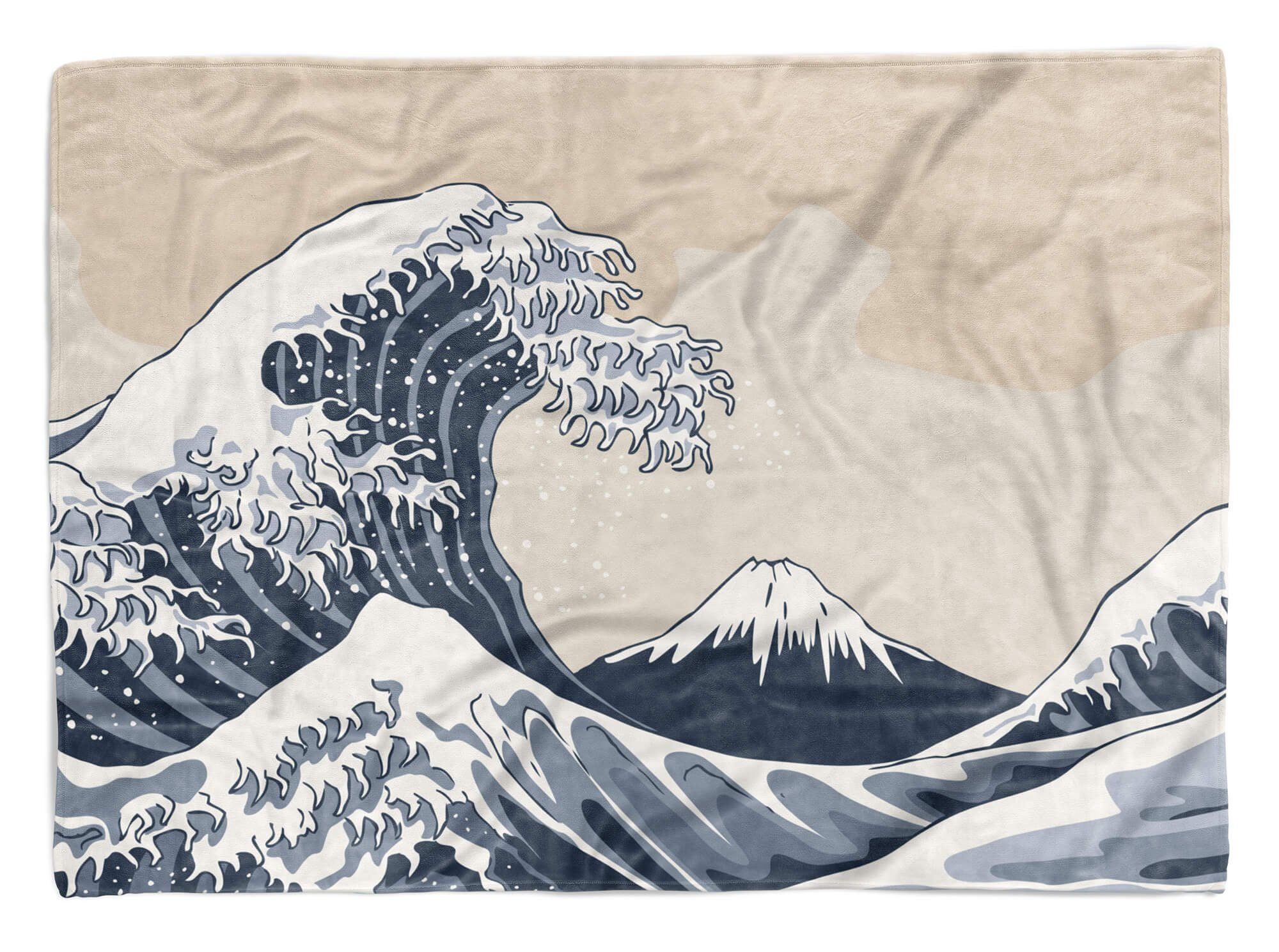 (1-St), Baumwolle-Polyester-Mix Strandhandtuch Fotomotiv Saunatuch Sinus Art Tra, Handtücher Kuscheldecke Welle Kanagawa mit Handtuch Handtuch