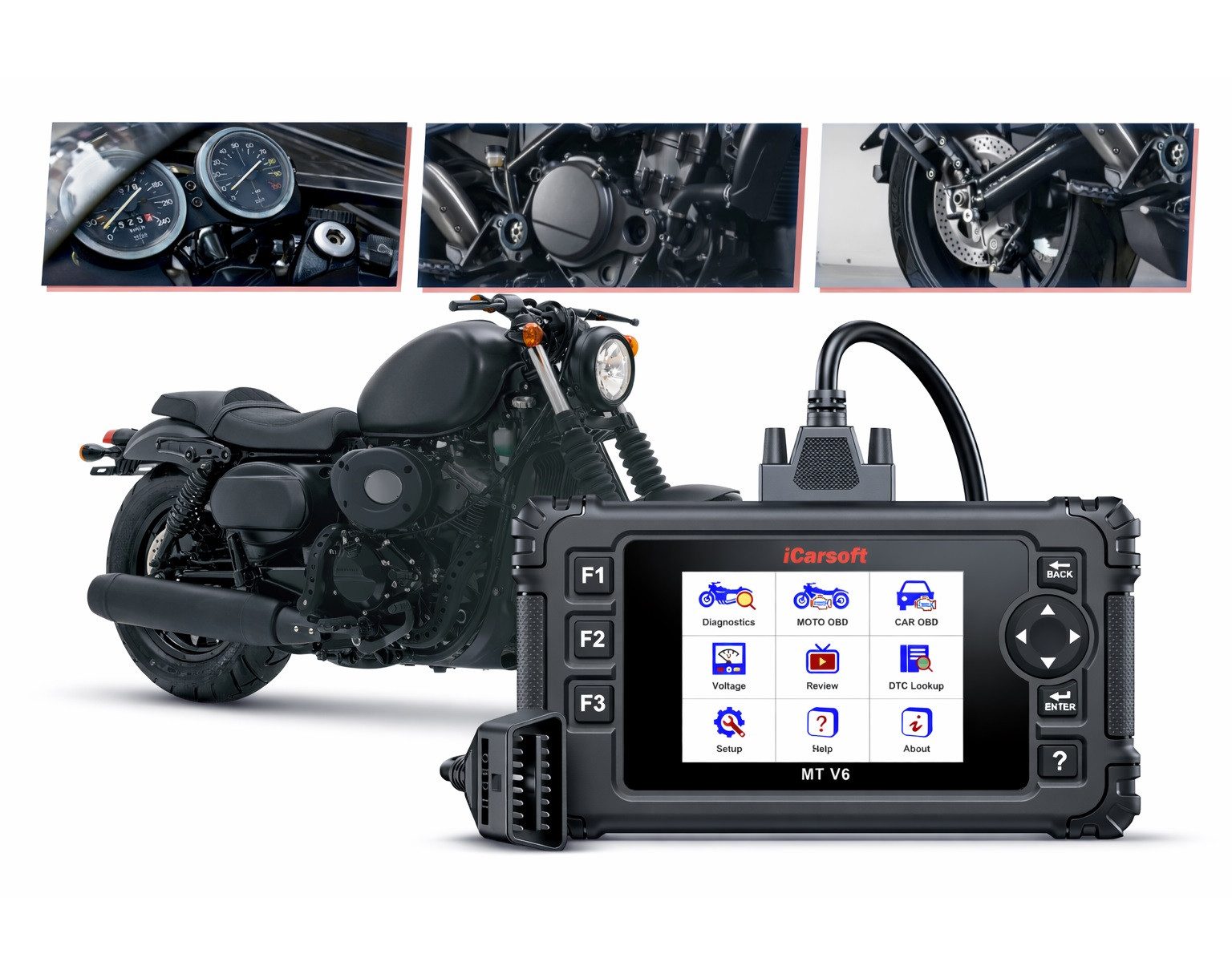 iCarsoft OBD2-Diagnosegerät MT V6 für HYOSUNG Motorräder OBD Scanner +Adapter +Updates