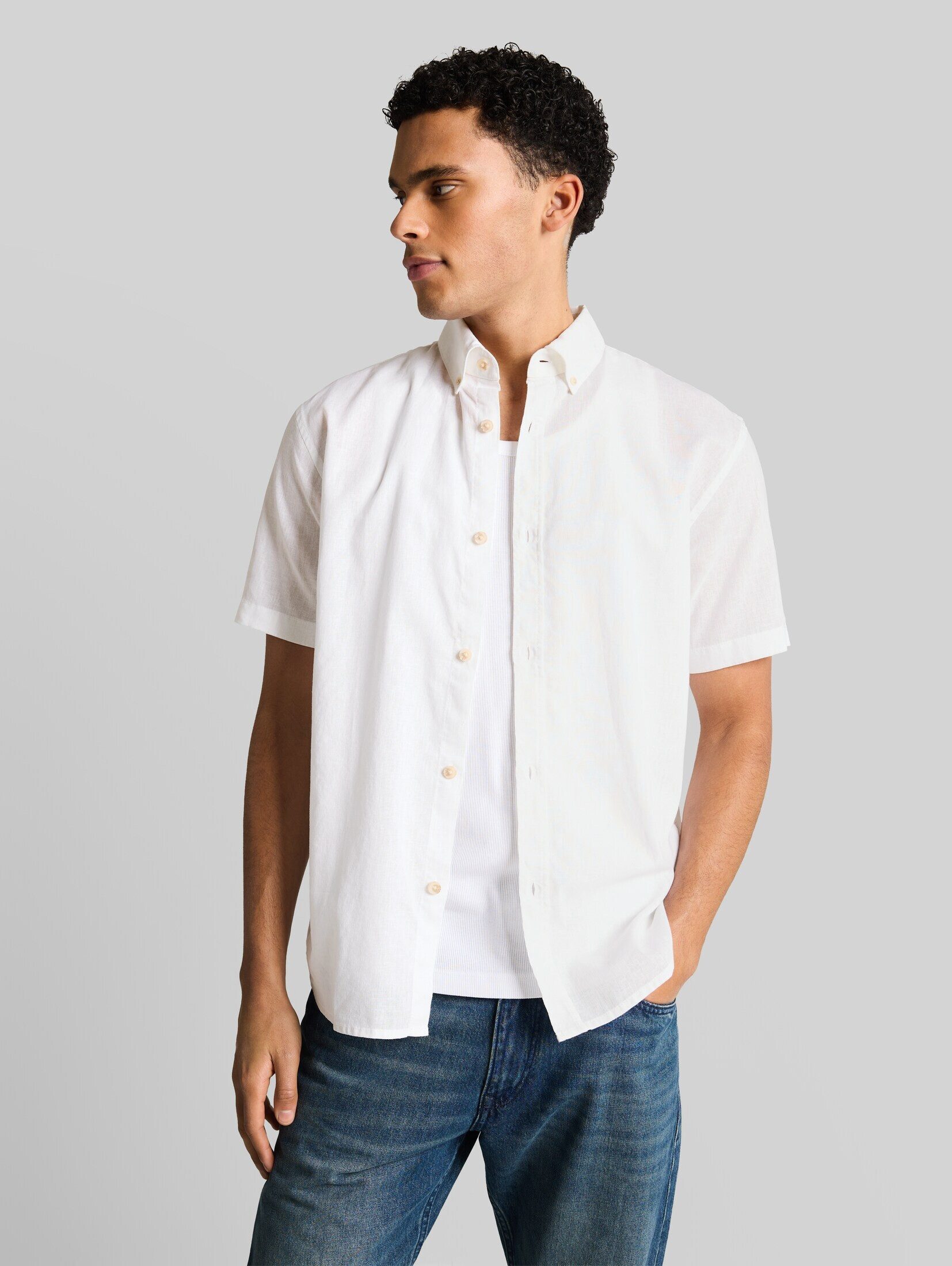 TOM TAILOR Denim Kurzarmhemd Blusen & Shirts Relaxed Fit Kurzarmhemd mit Leinenanteil