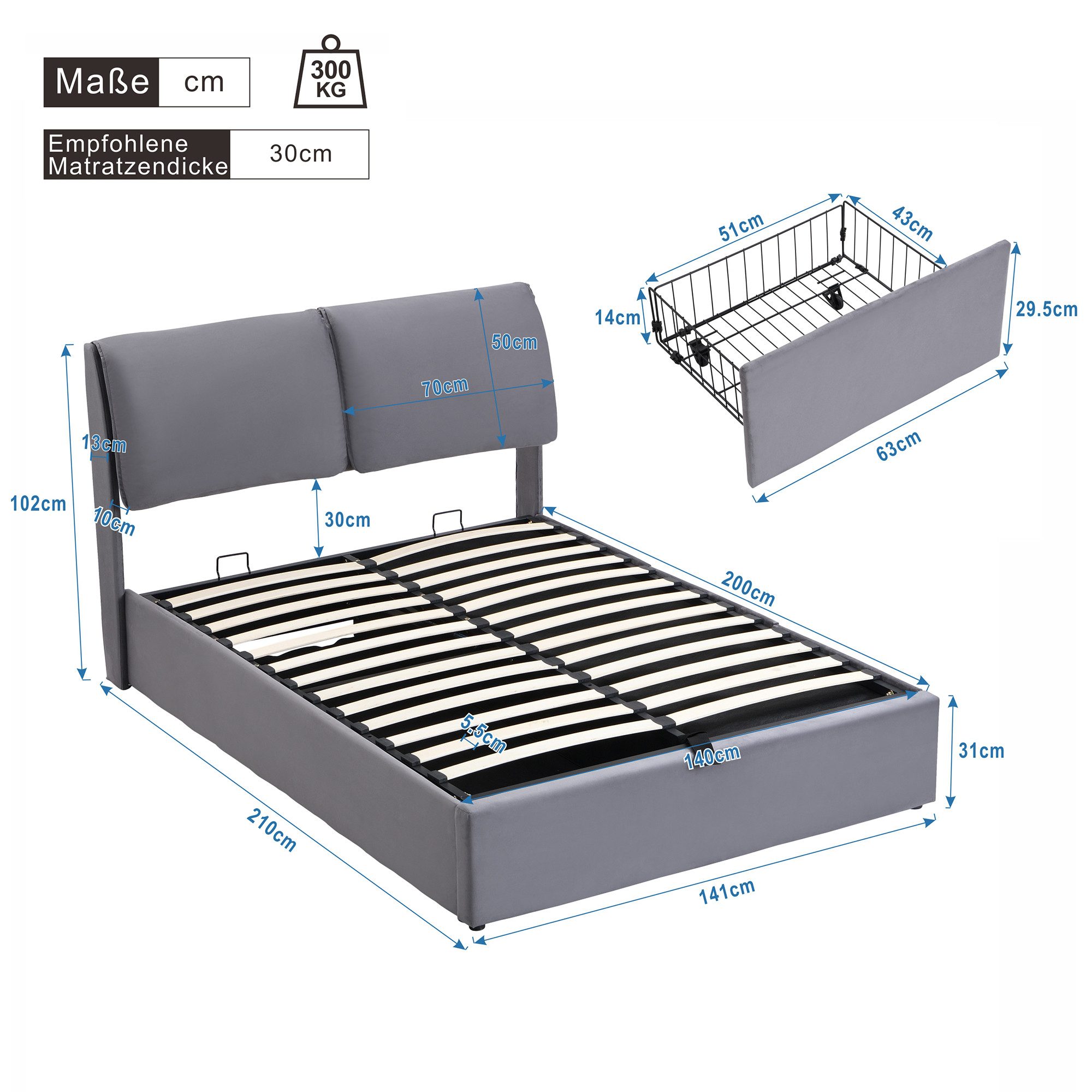 HAUSS SPOLE Polsterbett 140x200 cm hydraulisch mit 3 Schubladen, ohne Matra günstig online kaufen