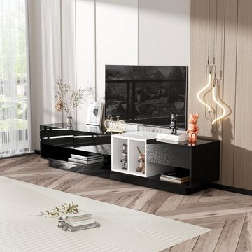 Merax Lowboard TV-Board, TV-Schrank, Breite 190cm, hochglanz mit Schubladen und offenen Fächer