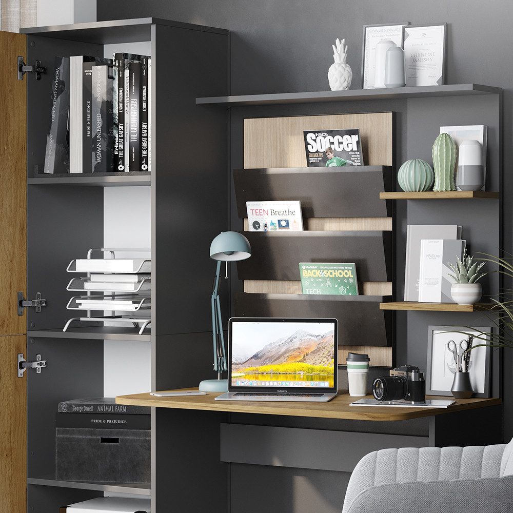 Vicco Schreibtisch Tessa, Anthrazit/Goldkraft Eiche, 122.9 x 33.4 cm