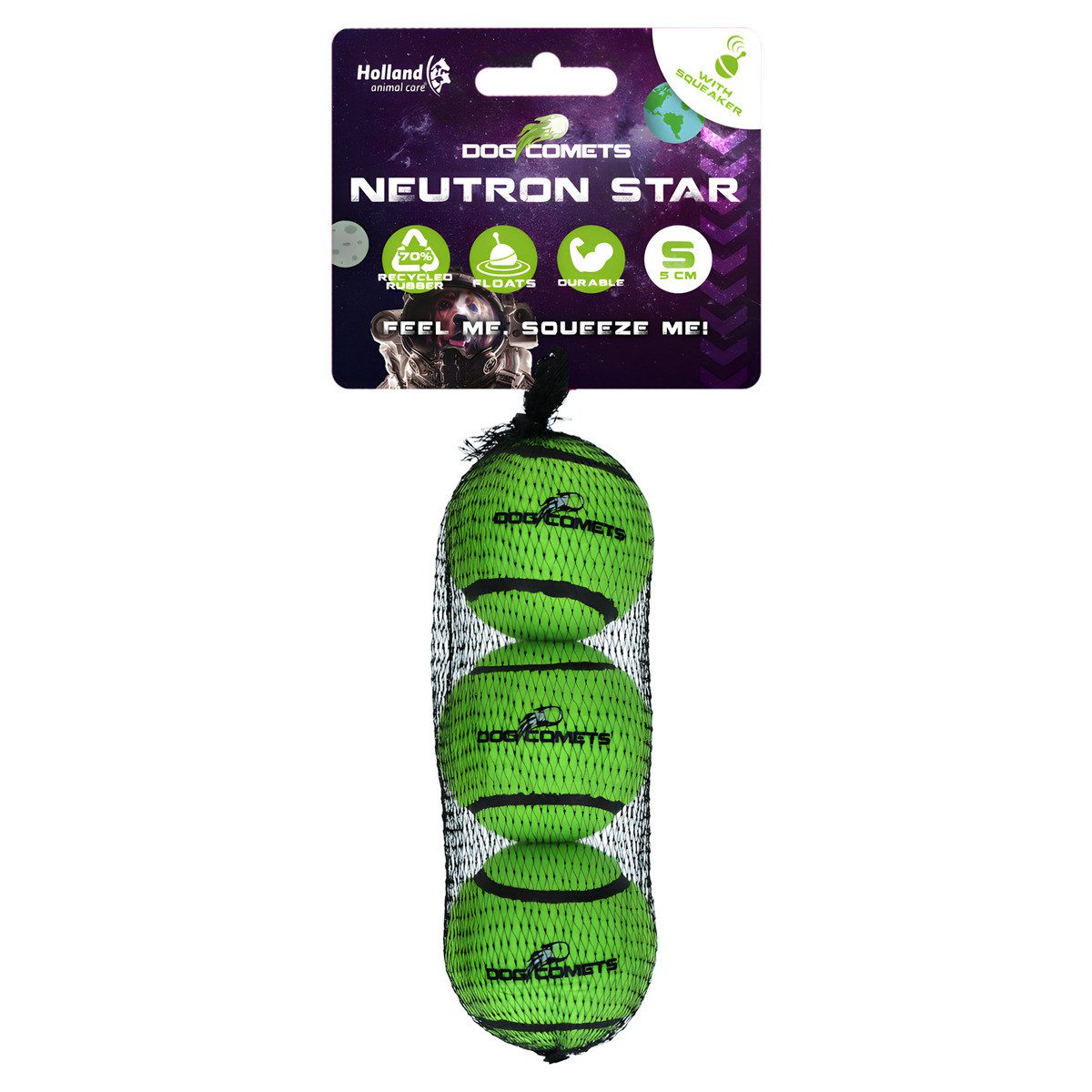 Dog Comets Tierball Hundespielzeug Neutron Star Tennisball mit Quietscher grün - 3er Pack