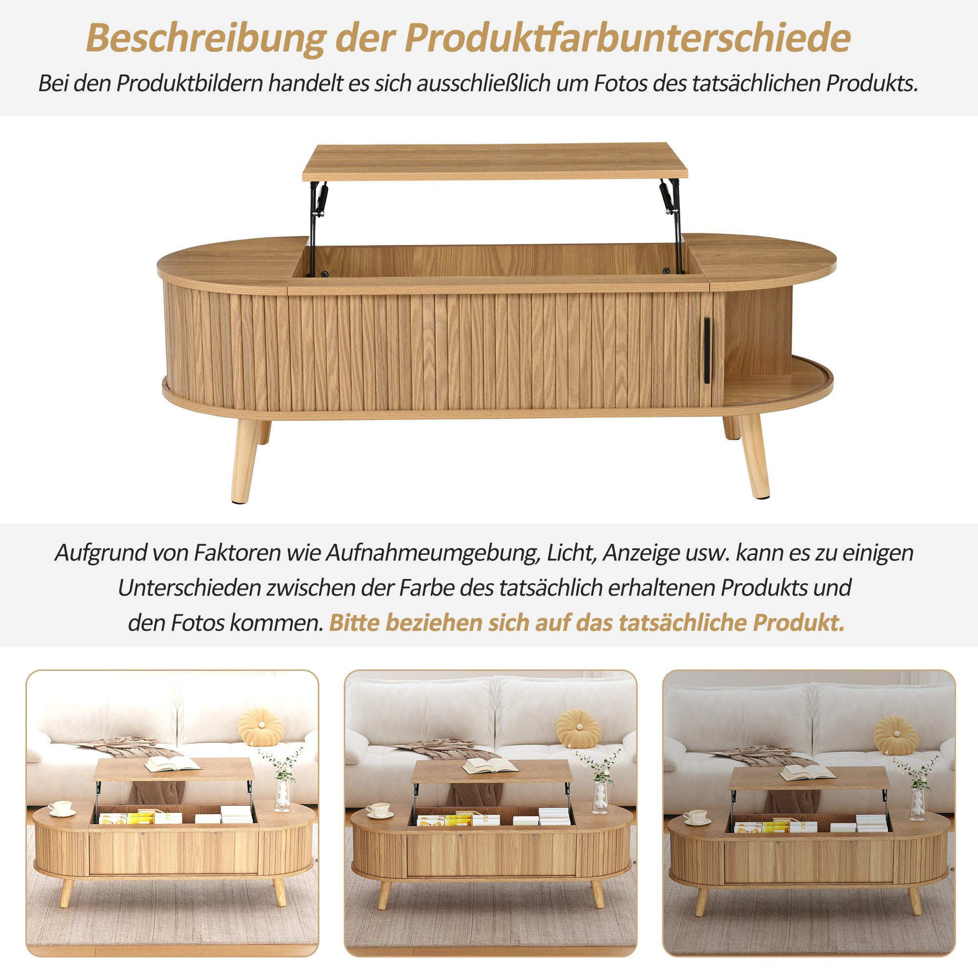 MODFU Couchtisch Couchtisch (Satztisch, Beistelltisch, Wohnzimmertisch, 1-St., 5 Ablageflächen), mit verstecktem Stauraum