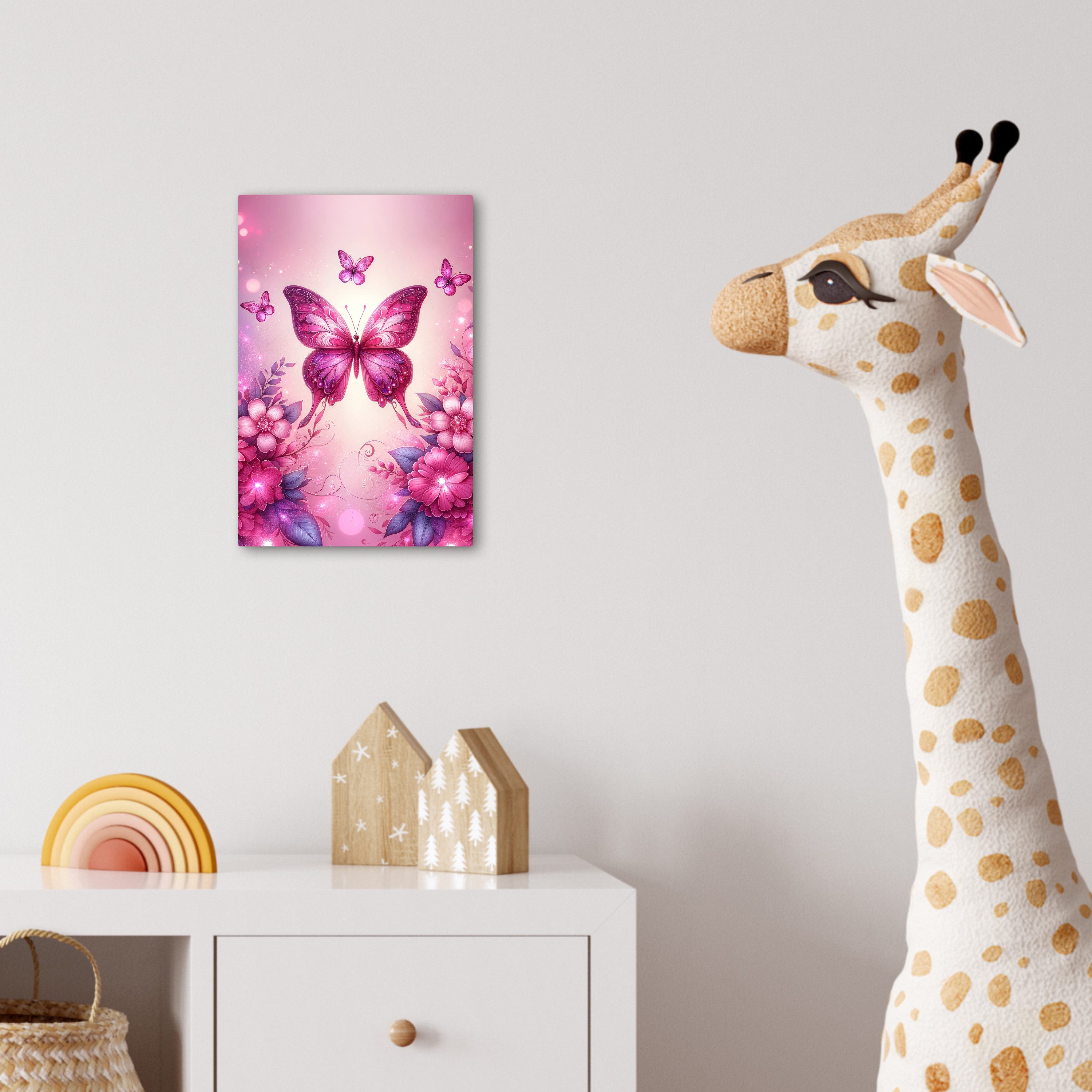 OneMillionCanvasses® Leinwandbild Schmetterling - Rosa - Blumen, Fotodruck (1 St), Kinderzimmer Deko, Mädchen und Jungen Bilder 20x30 cm – Bild 4 von 5