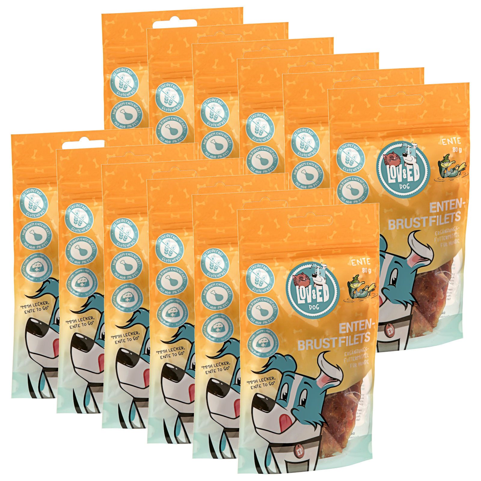 Lov&Ed Entenbrustfilets für Hunde, 12x 80 g, Snack für: Hund
