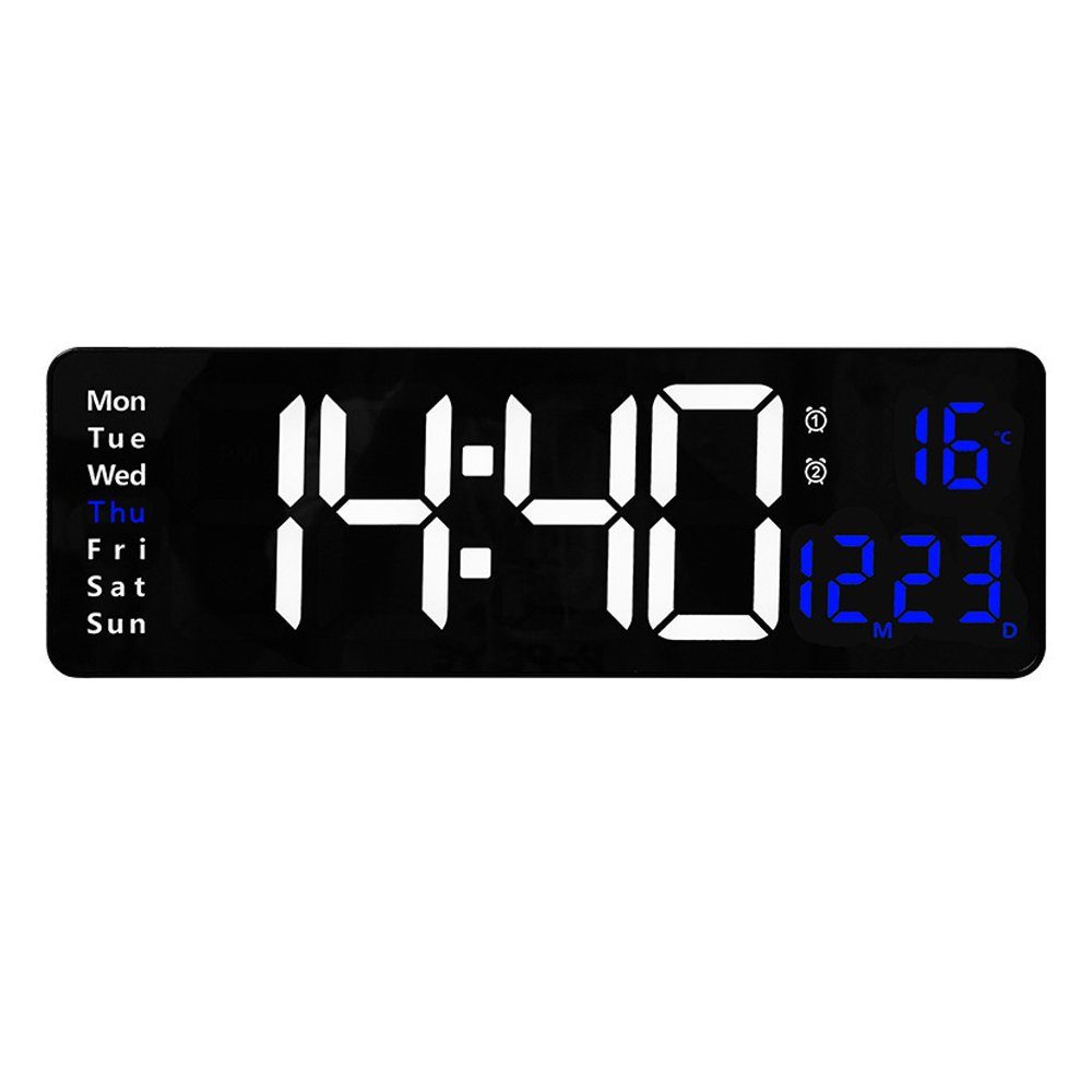 GelldG Wecker Digitale Wanduhr mit LED-Display, große Uhr mit Datum,Wochentemperatur