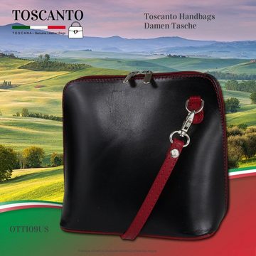 Toscanto Schultertasche Toscanto Damen Umhängetasche (Umhängetasche), Damen Umhängetasche, Schultertasche Leder, schwarz, rot, Größe ca 17cm