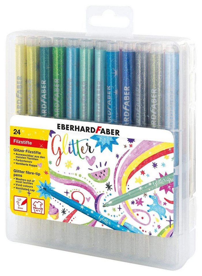Thumbnail - Eberhard Faber Filzstift Glitzer Filzstifte Fasermaler in Aufbewahrungsbox, (24-tlg), Ideal zum Schulanfang