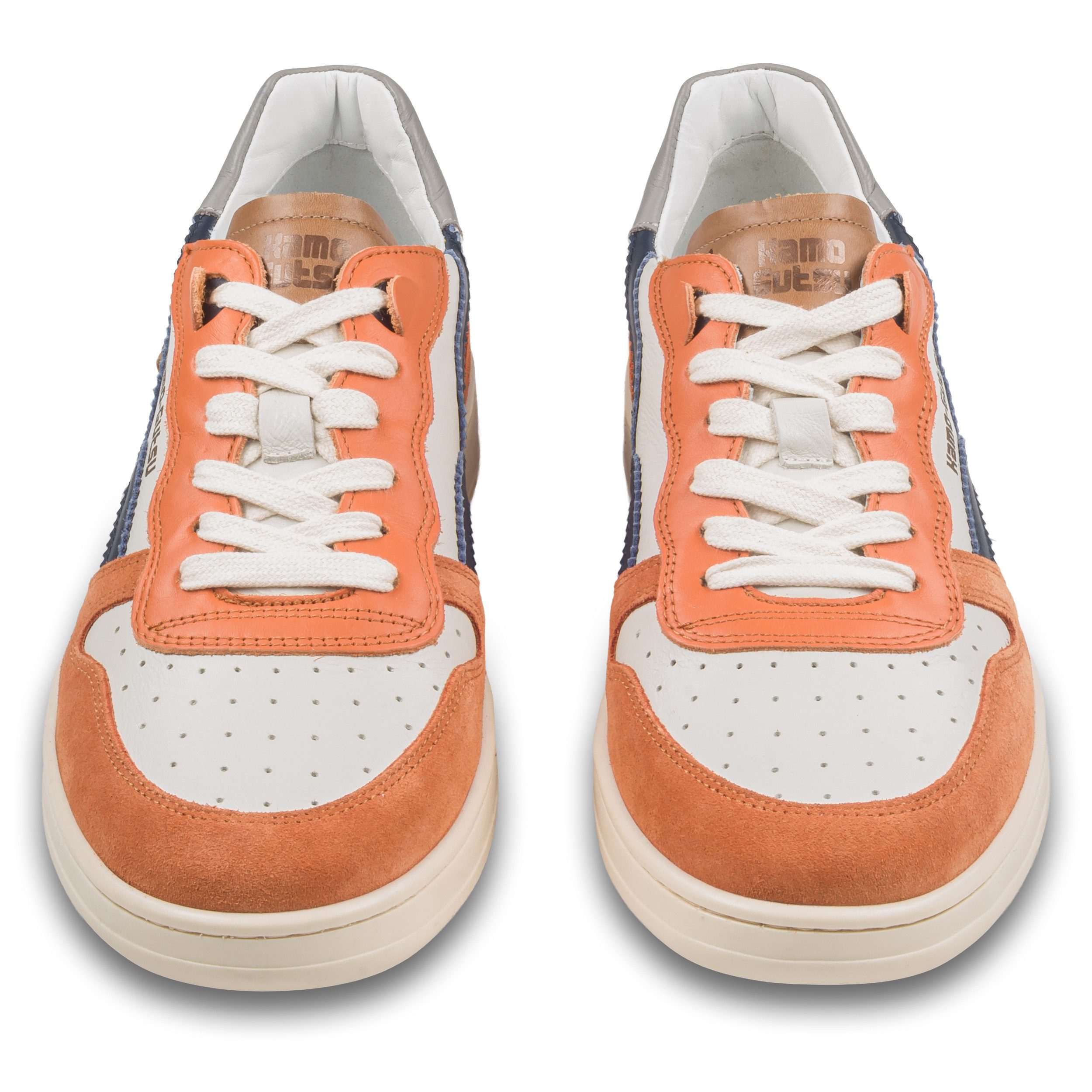 Kamo-Gutsu Leder Sneaker Herren orange/weiß/blau - Campo 048 arancio denim Sneaker Handgefertigt in Italien