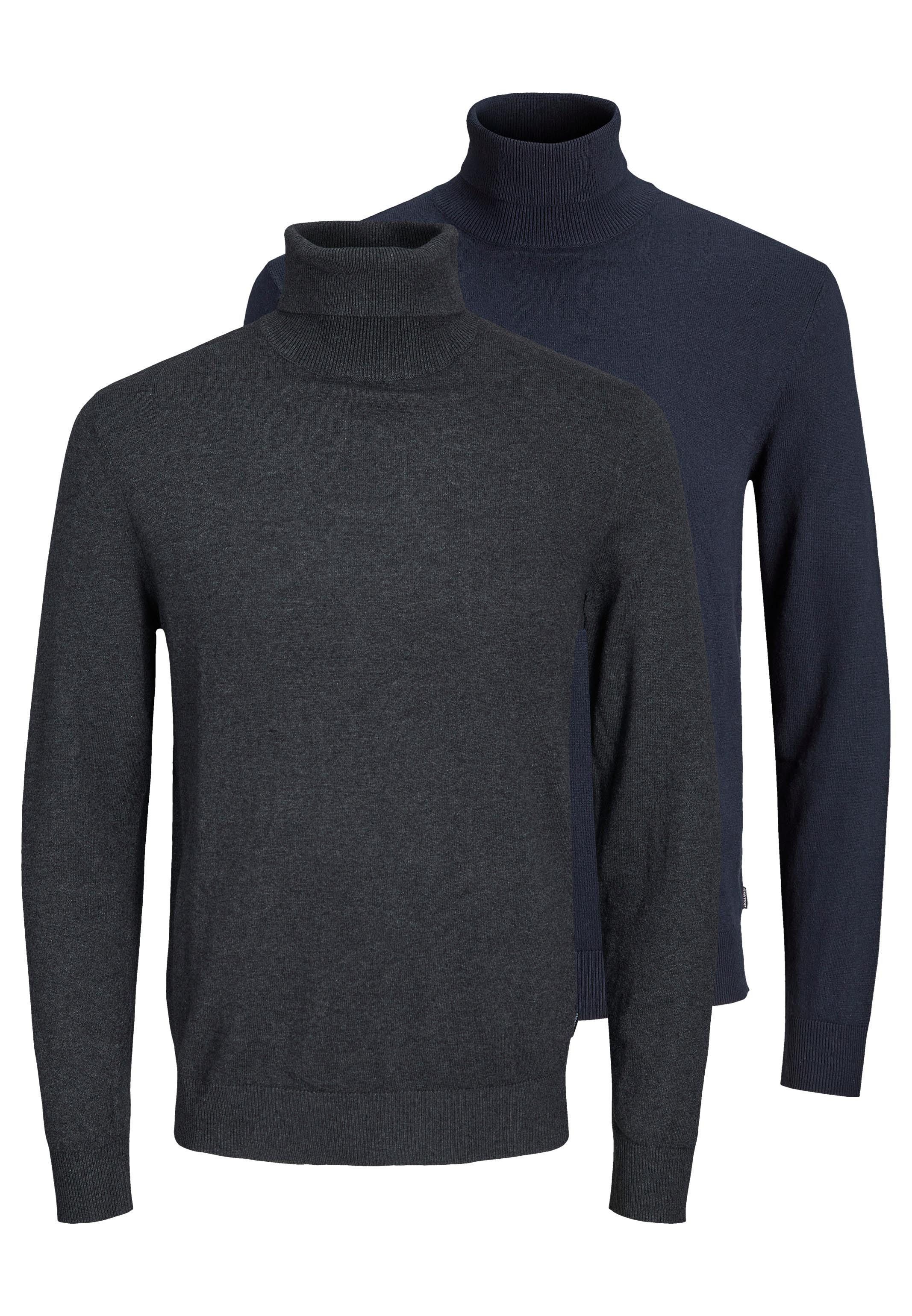 Jack & Jones Rollkragenpullover 2er Pack Emil Knit (Spar-Set, 2-tlg) Pullover - Baumwolle - Atmungsaktiv - Weicher Rollkragen Komfort