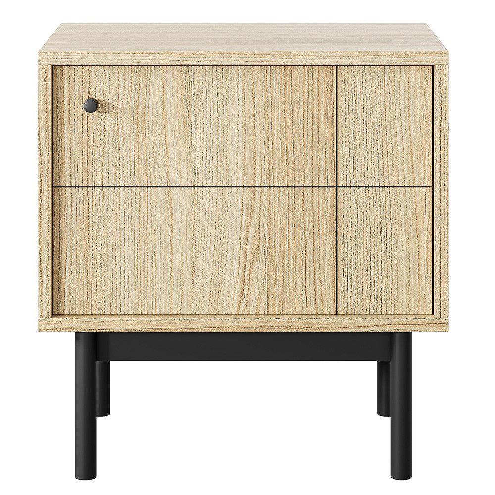 Lomadox Nachttisch JANTAR-160, in Eiche, schwarzen Holzfüßen, gefräste Front, 53,5 cm breit