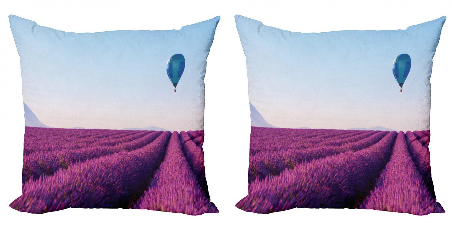 Kissenbezüge Modern Accent Doppelseitiger Digitaldruck, Abakuhaus (2 Stück), Landschaft Lavendel-Feld-Ballon